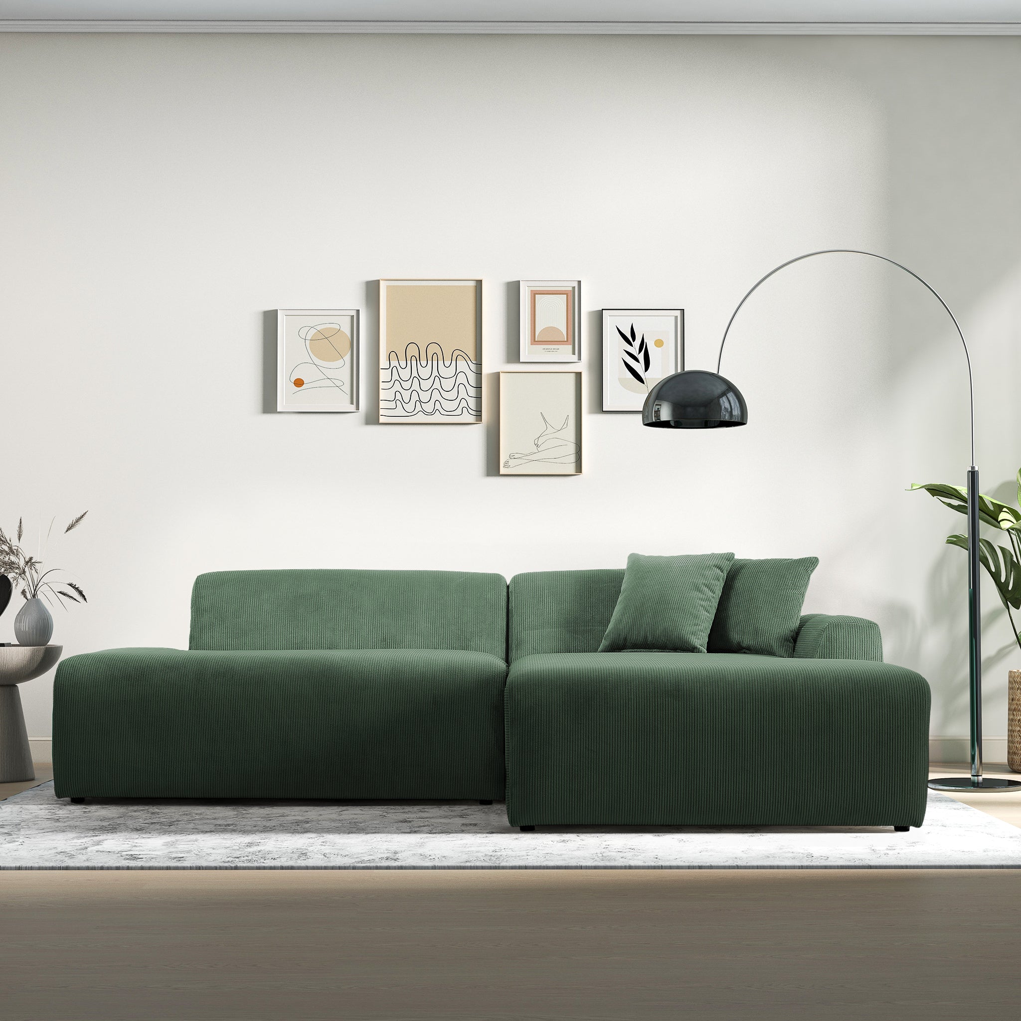 Dexter Green Corduroy Sectional Right Facing Chaise - MidinMod