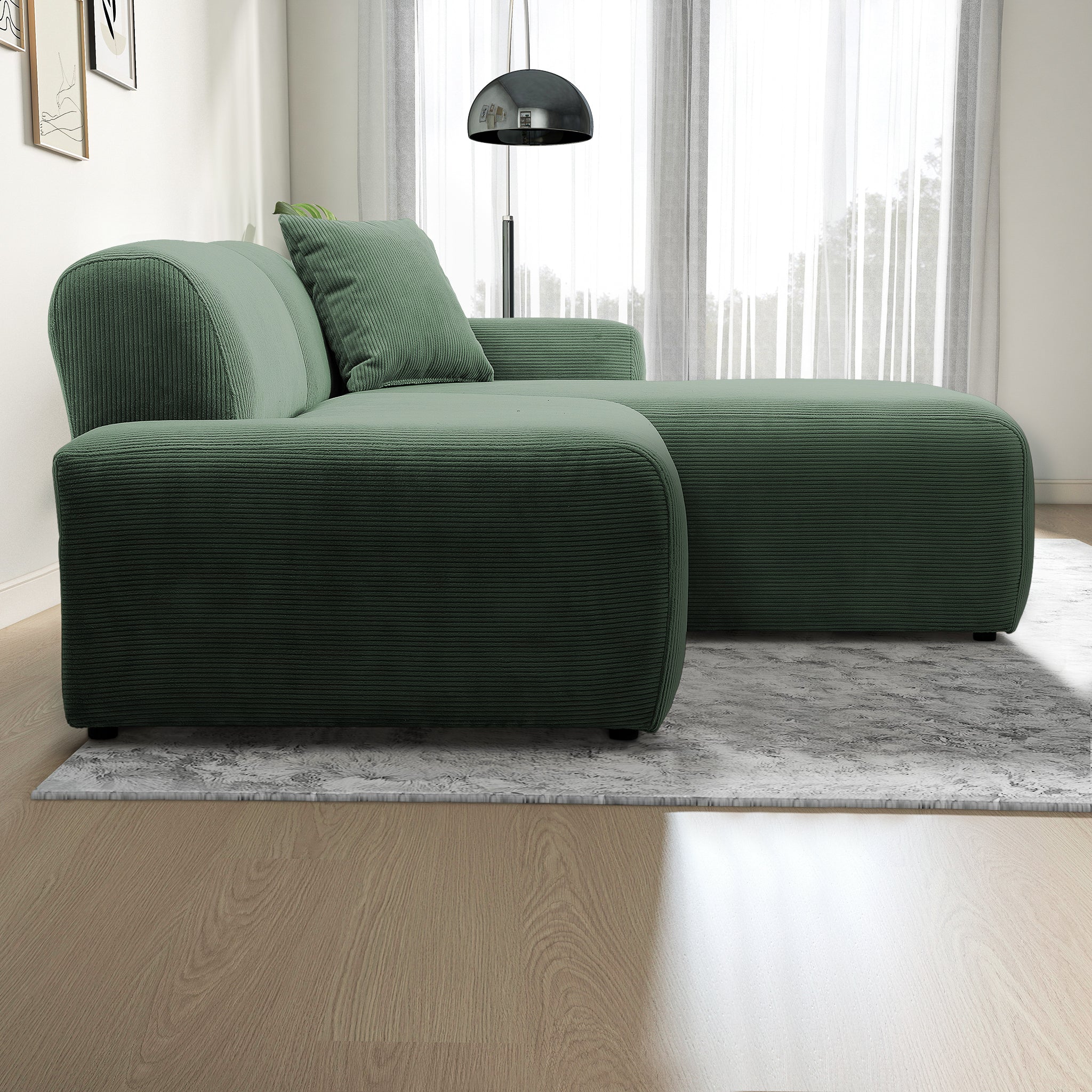Dexter Green Corduroy Sectional Right Facing Chaise - MidinMod