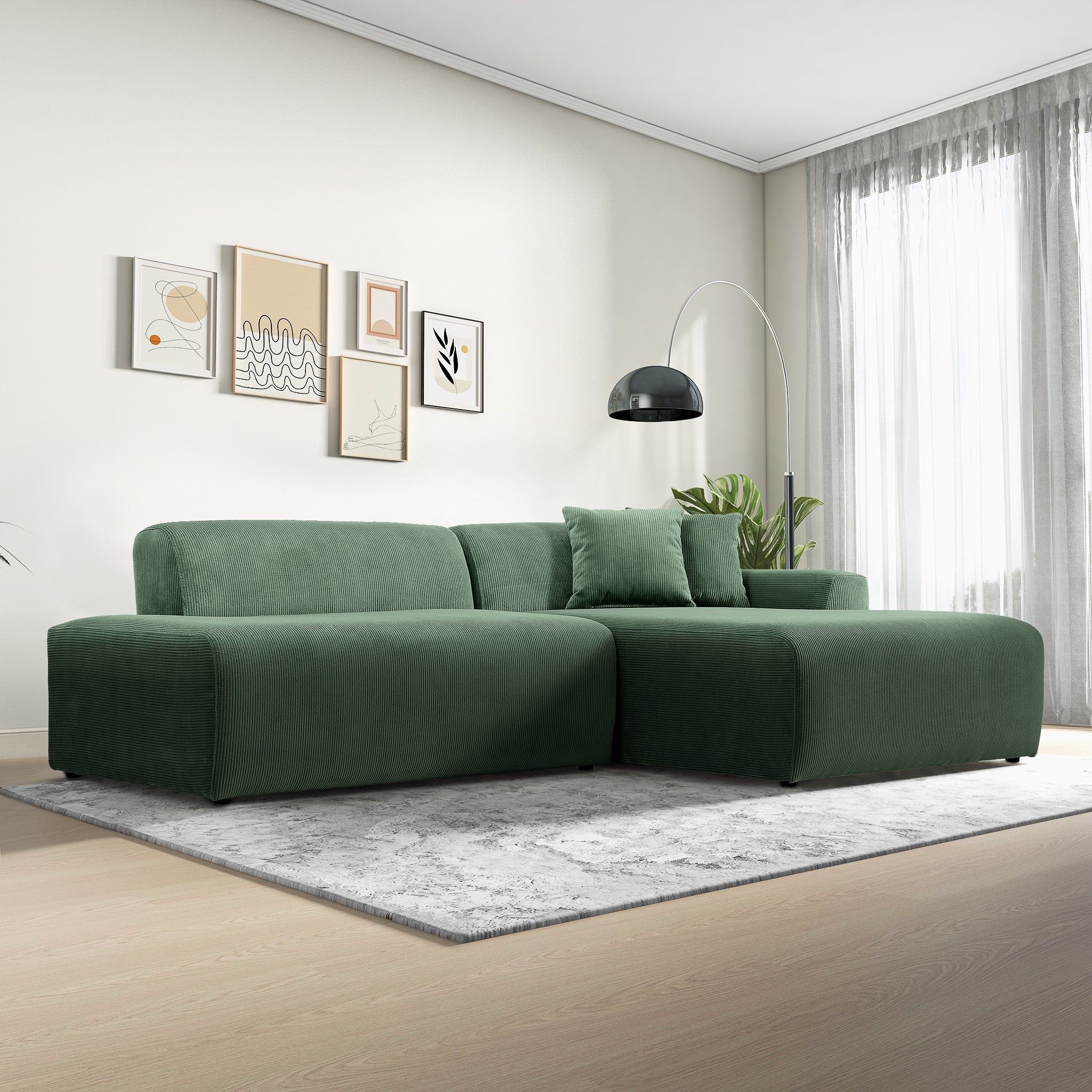 Dexter Green Corduroy Sectional Right Facing Chaise - MidinMod