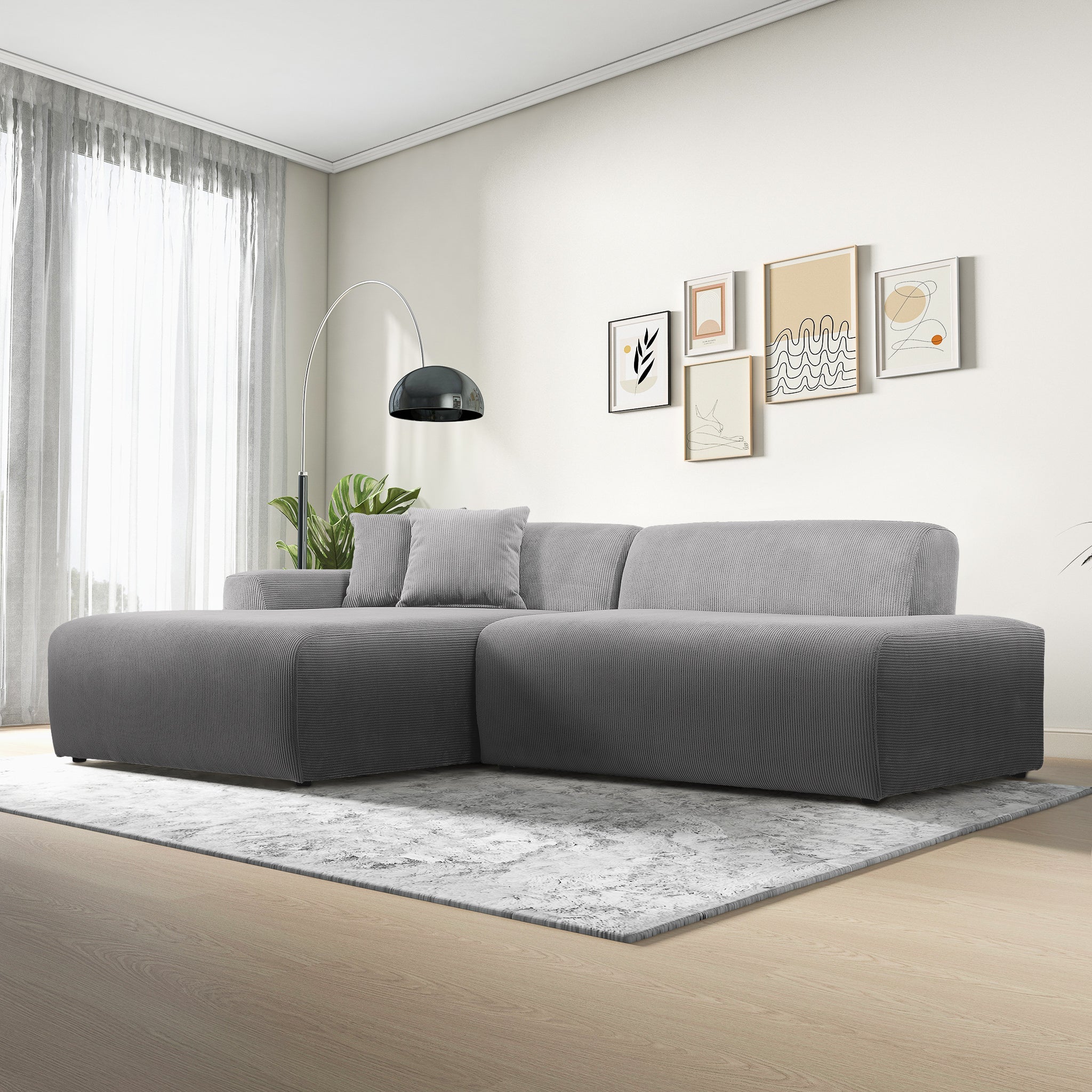 Dexter Light Grey Corduroy Sectional Left Facing Chaise - MidinMod