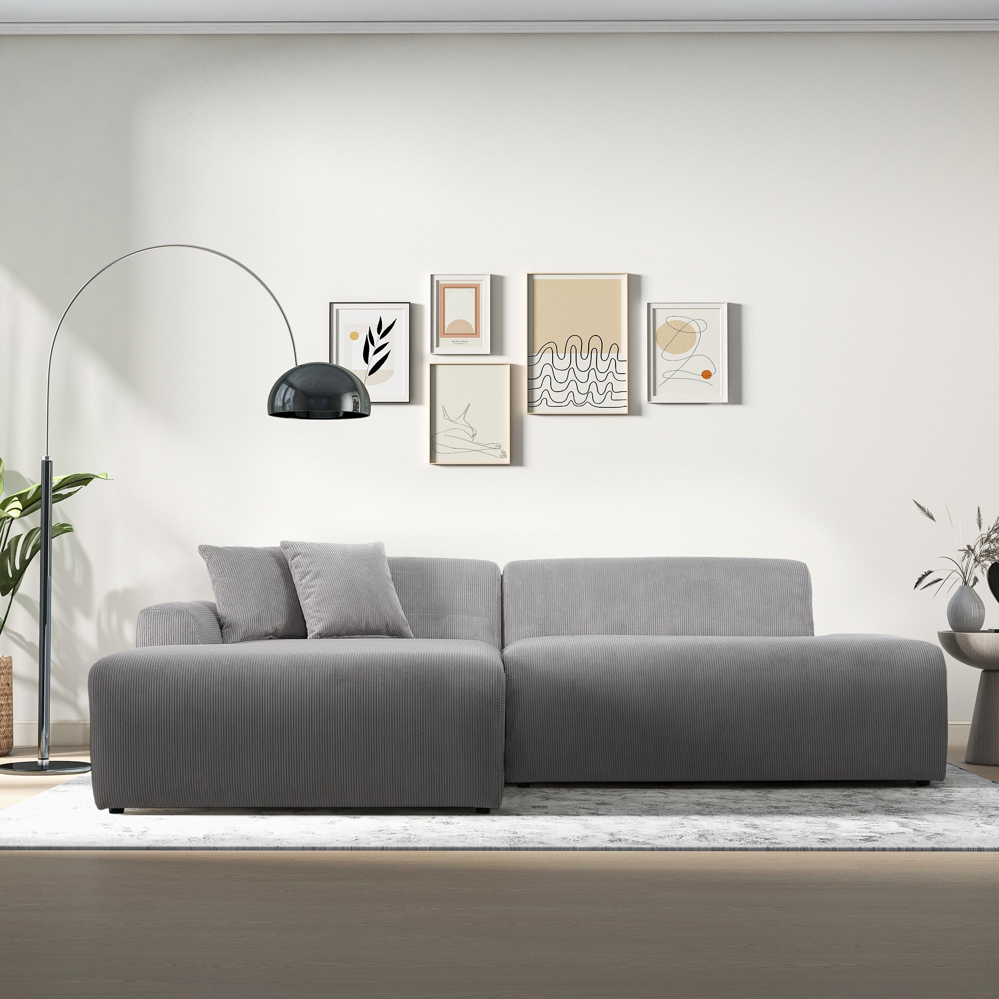 Dexter Light Grey Corduroy Sectional Left Facing Chaise - MidinMod