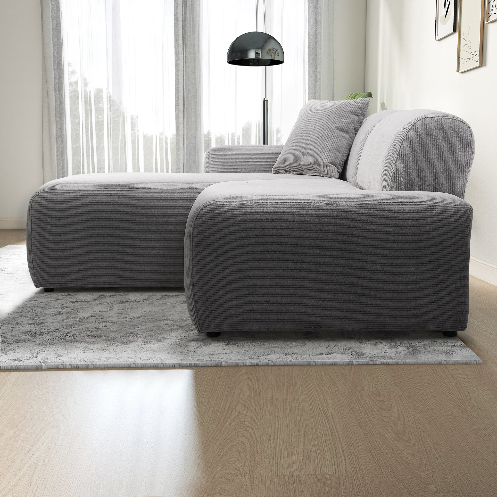 Dexter Light Grey Corduroy Sectional Left Facing Chaise - MidinMod
