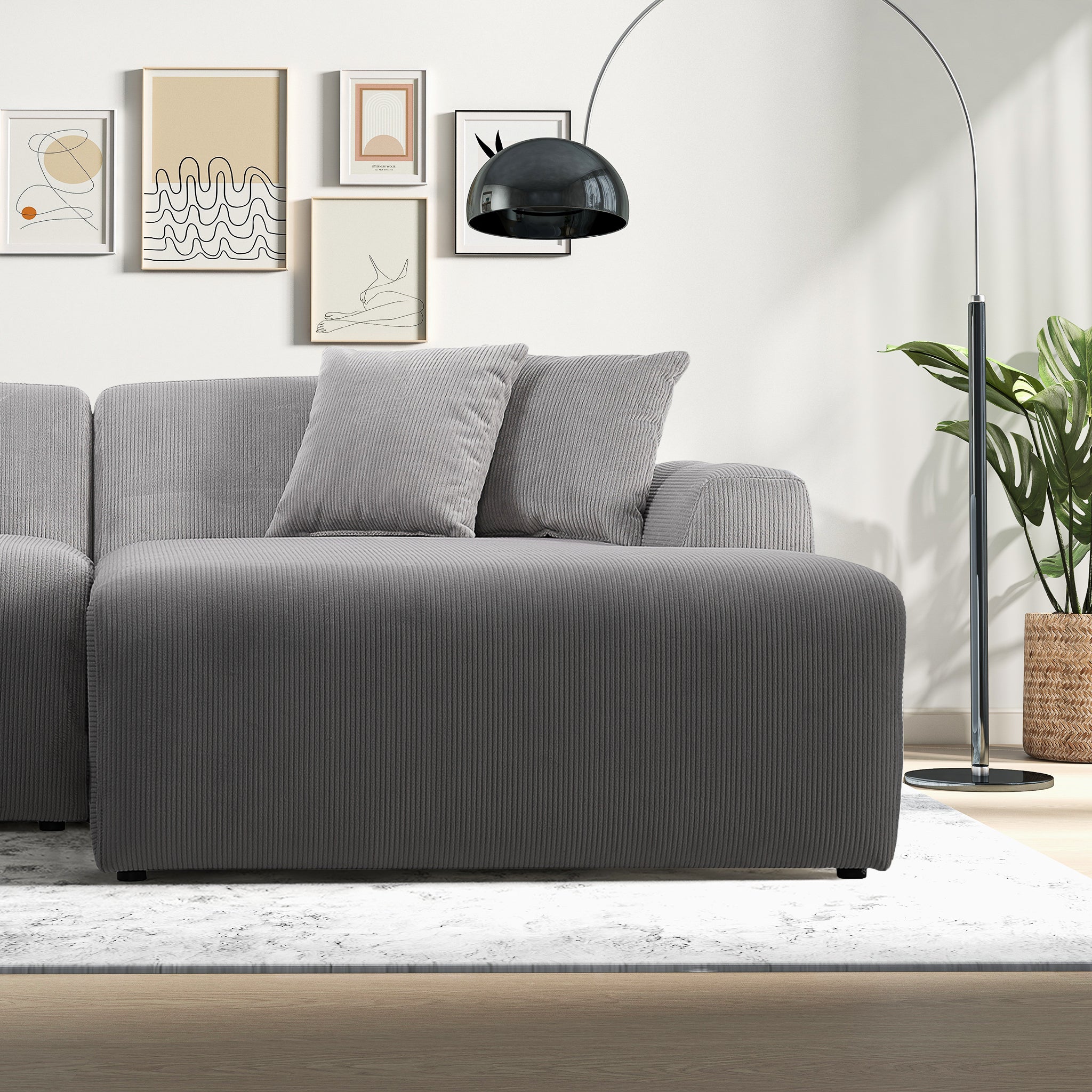 Dexter Light Grey Corduroy Sectional Right Facing Chaise - MidinMod