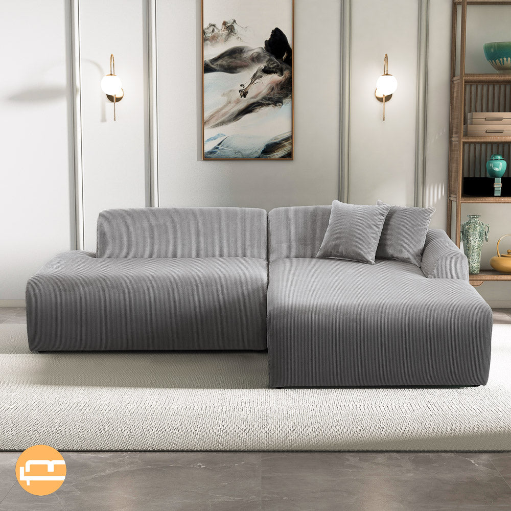 Dexter Light Grey Corduroy Sectional Right Facing Chaise - MidinMod