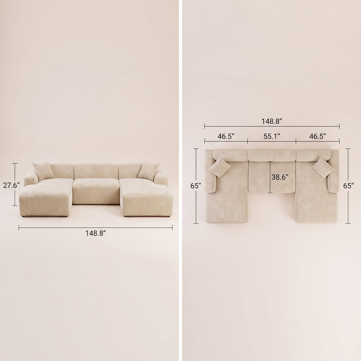 Dexter U-Shape Corner Sofa – Soft Corduroy Upholstery | MidinMod