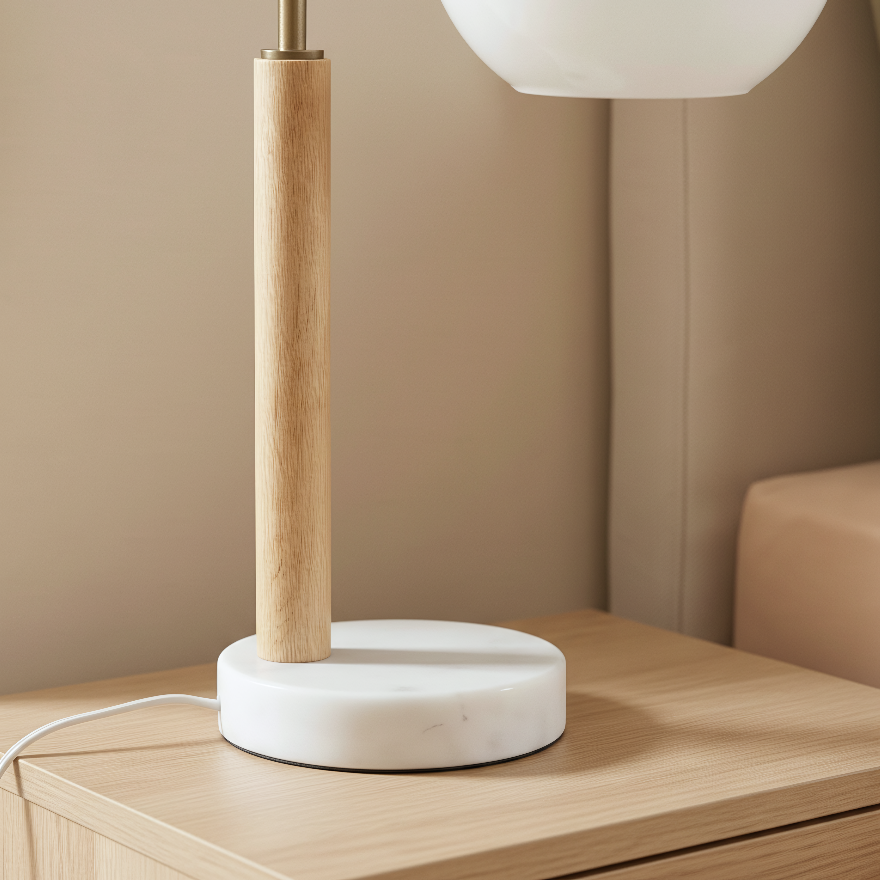Dione White Globe Lampshade Table Lamp with Marble Base