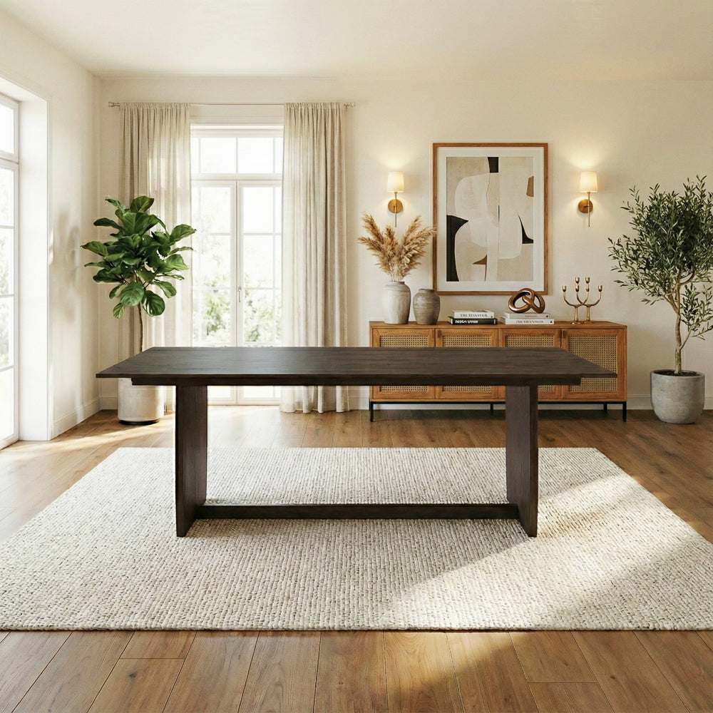 Donna Solid Wood Dining Table with Sculptural Trestle Base – Walnut Finish | MidinMod |