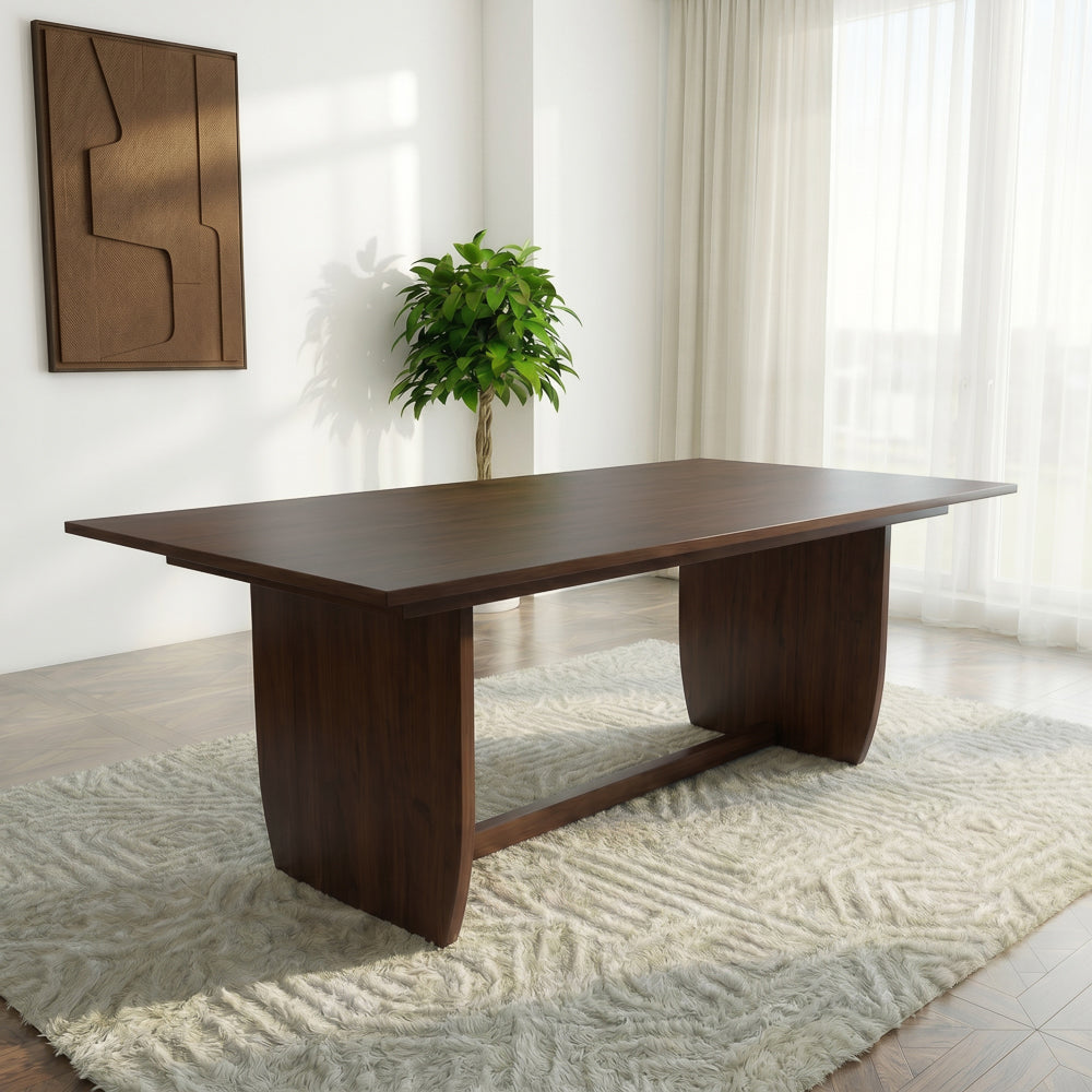 Donna Solid Wood Dining Table with Sculptural Trestle Base – Walnut Finish | MidinMod