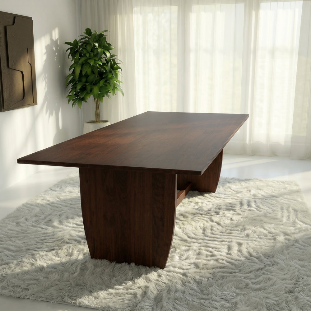 Donna Solid Wood Dining Table with Sculptural Trestle Base – Walnut Finish | MidinMod