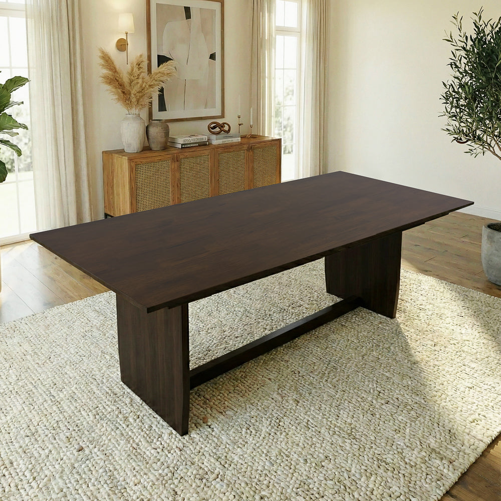 Donna Solid Wood Dining Table with Sculptural Trestle Base – Walnut Finish | MidinMod |