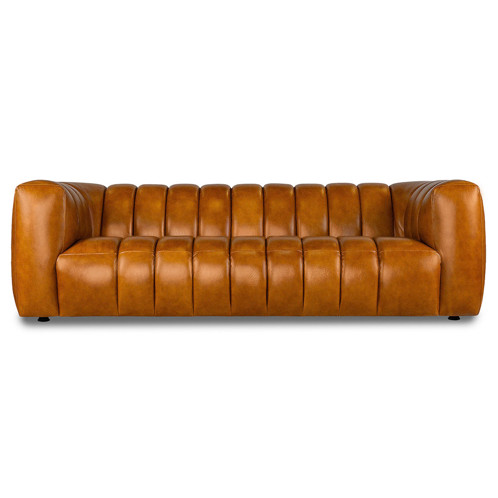 Downey Mid-Century Modern Genuine Cognac Leather Couch - MidinMod