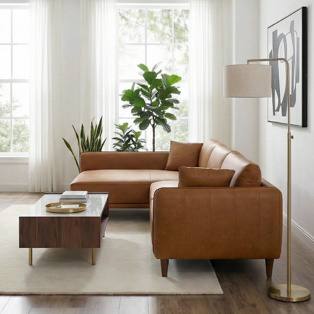 Draper Sectional Left - Cognac Vegan Leather | MidinMod