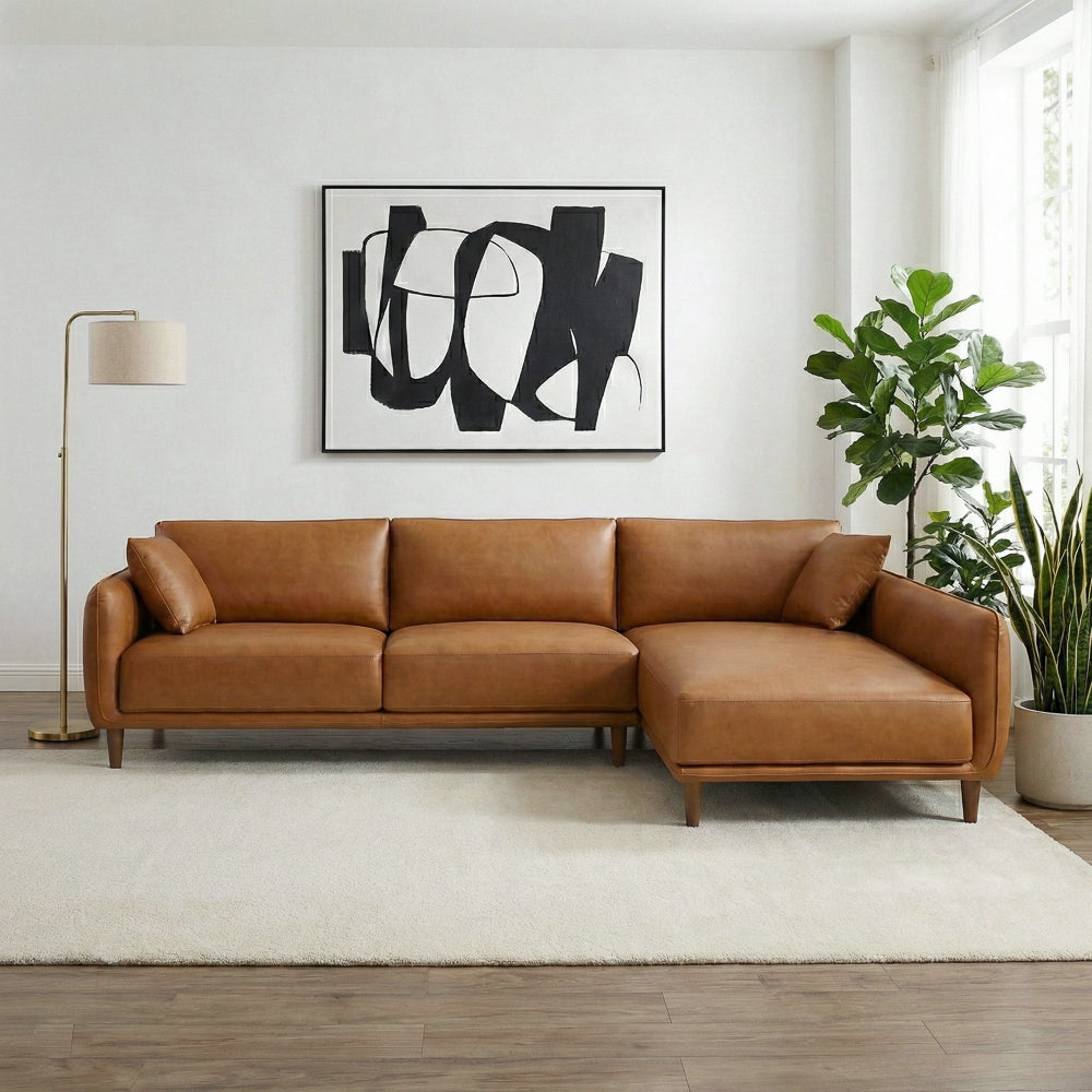 Draper Sectional Right - Cognac Vegan Leather - MidinMod