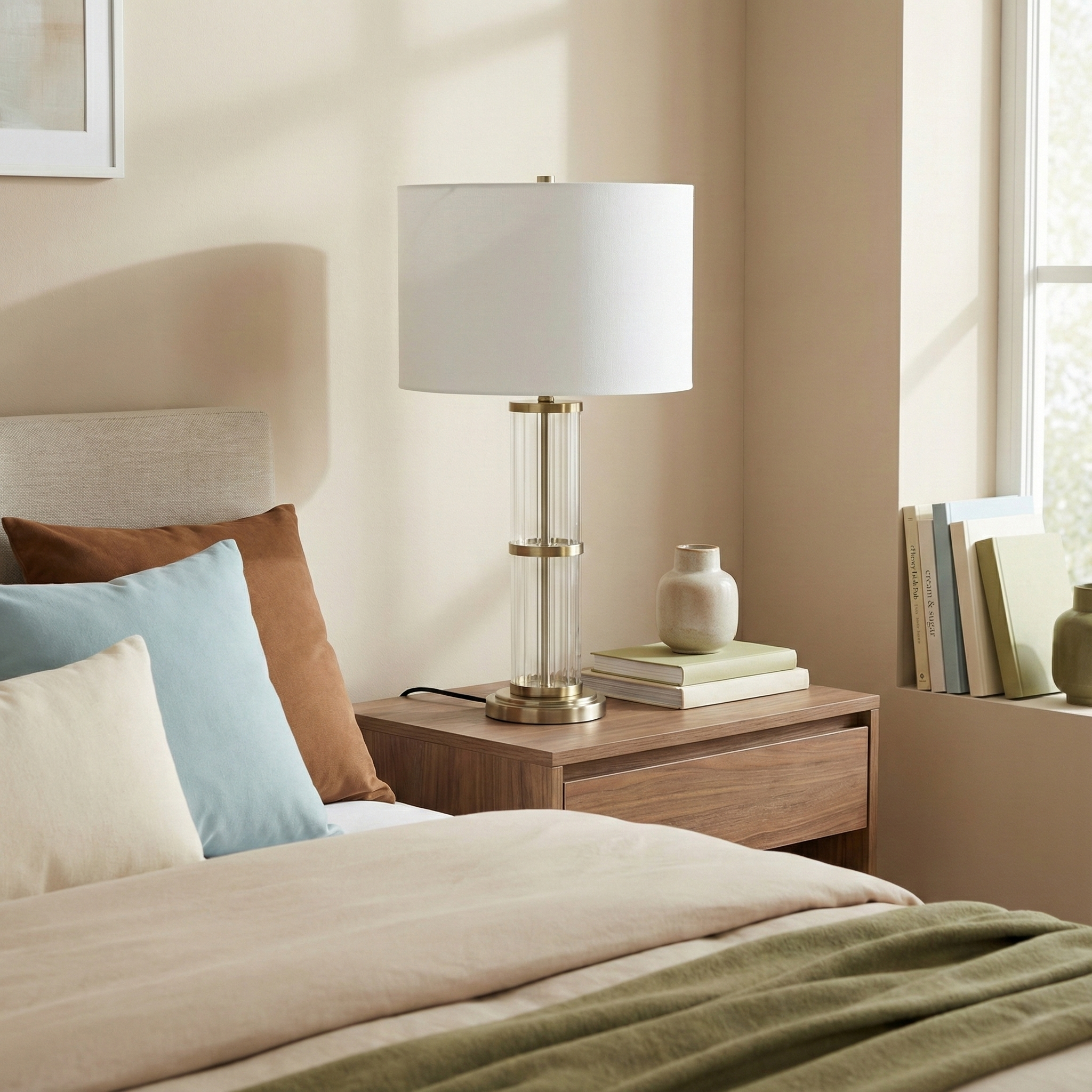 Echo Brushed Nickel Table Lamp | Clear Glass Body & Modern Metal Base | MidinMod