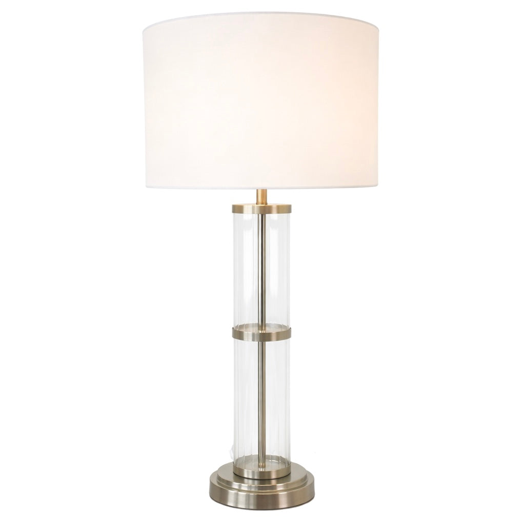 Echo Brushed Nickel Table Lamp | Clear Glass Body & Modern Metal Base | MidinMod