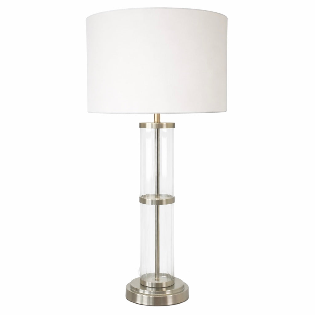 Echo Brushed Nickel Table Lamp | Clear Glass Body & Modern Metal Base | MidinMod