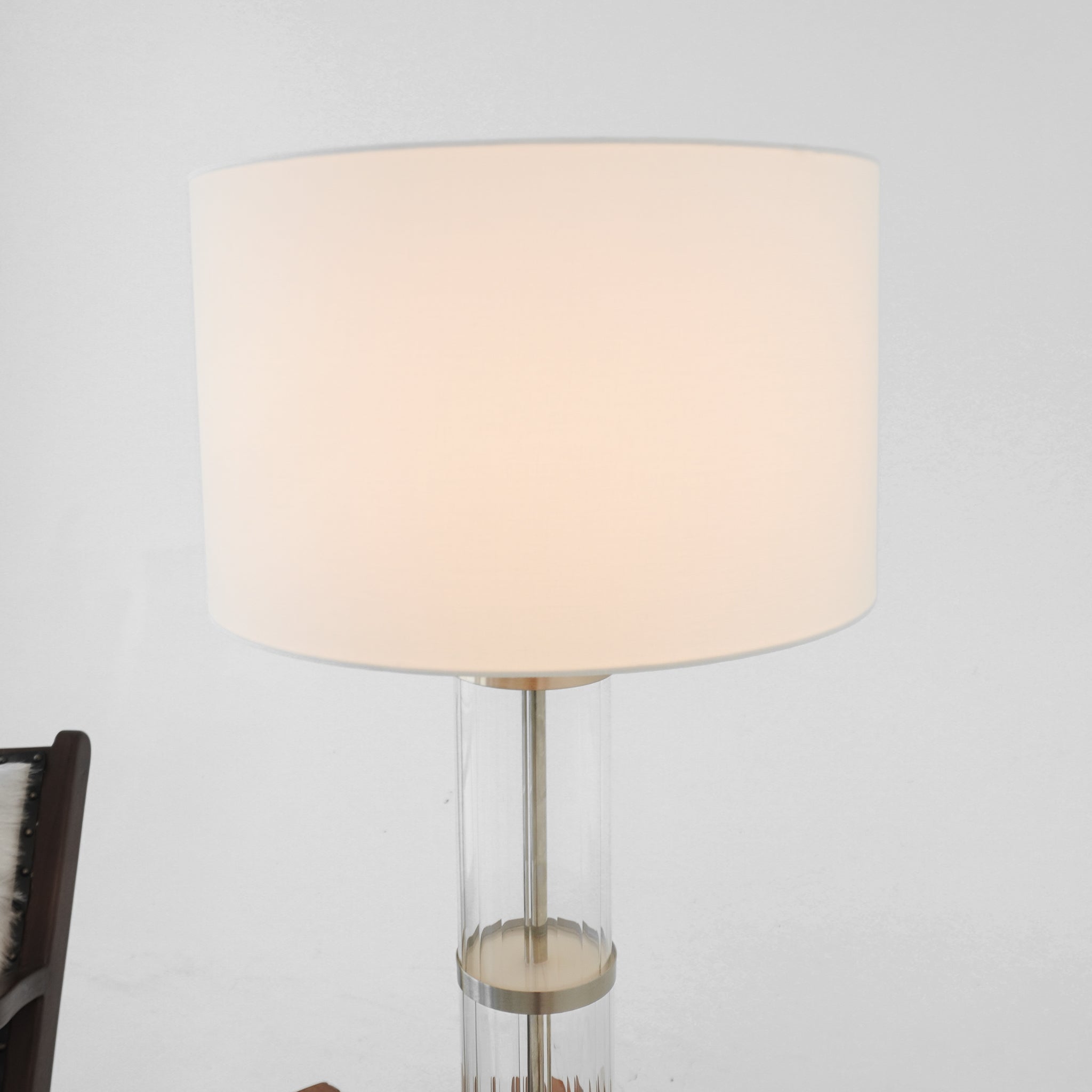 Echo Brushed Nickel Table Lamp with On/Off Switch Clear Glass Body Metal Base