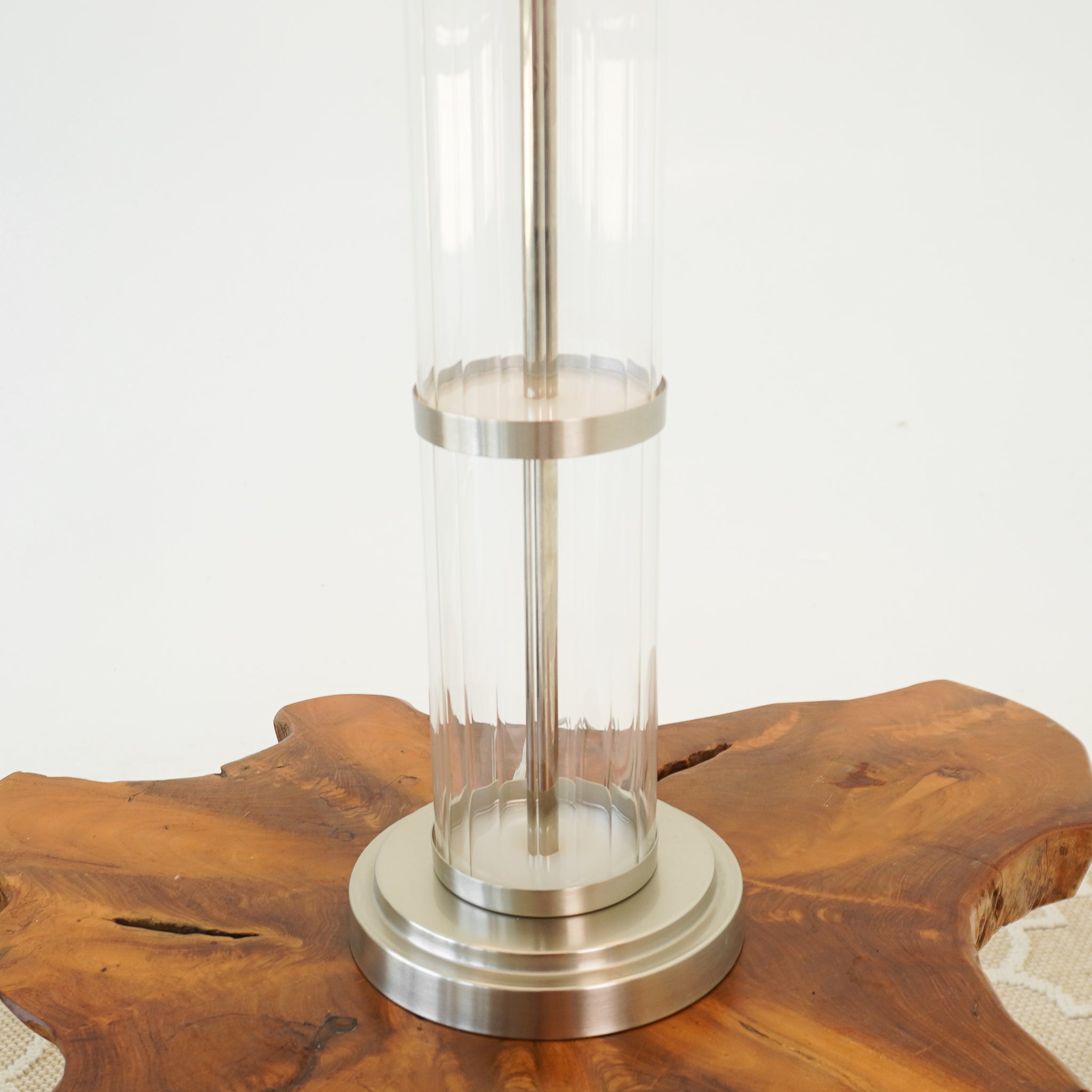 Echo Brushed Nickel Table Lamp with On/Off Switch Clear Glass Body Metal Base