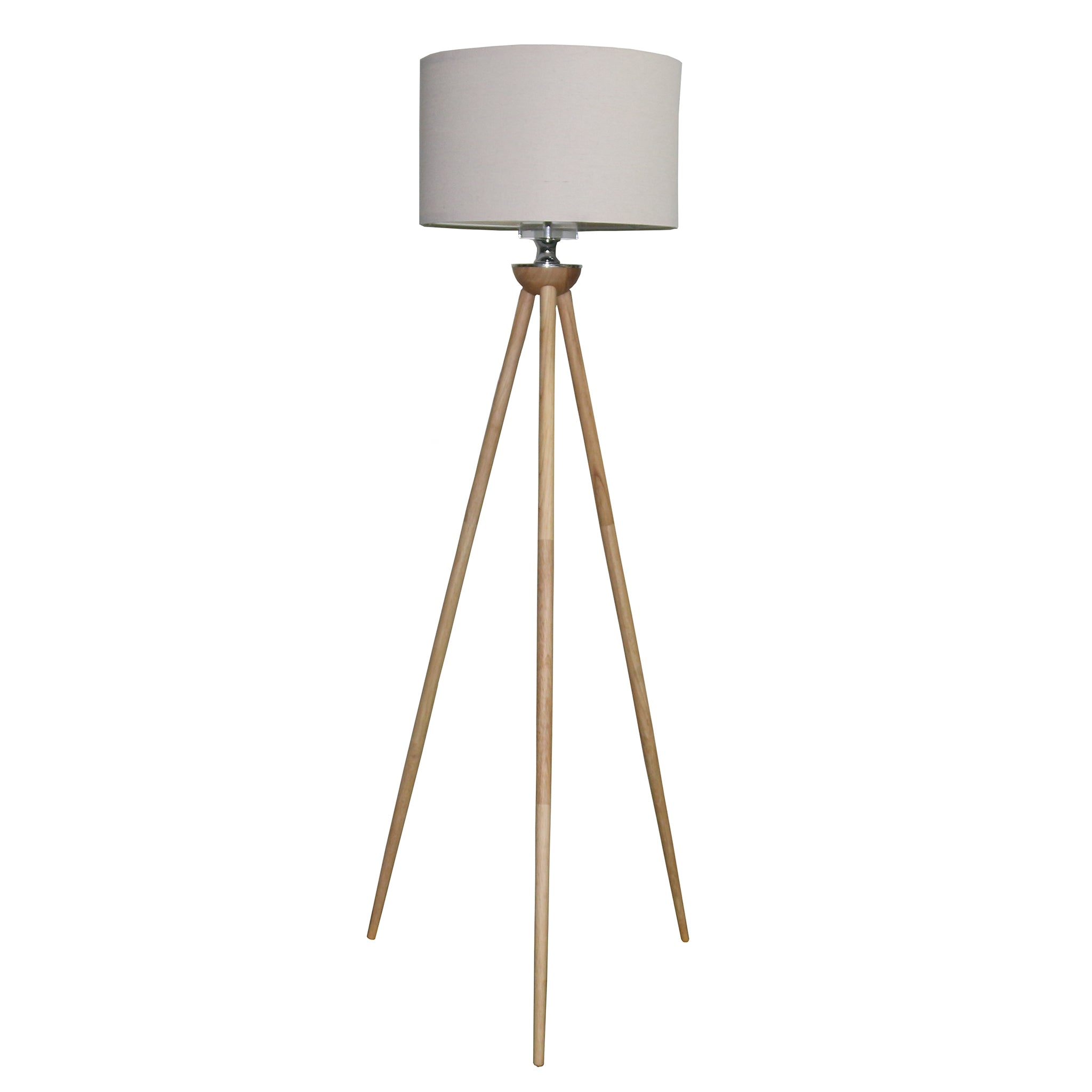 Eclipse Three-Legged Natural Solid Wood Floor Lamp with Faux Linen Shade | MidinMod