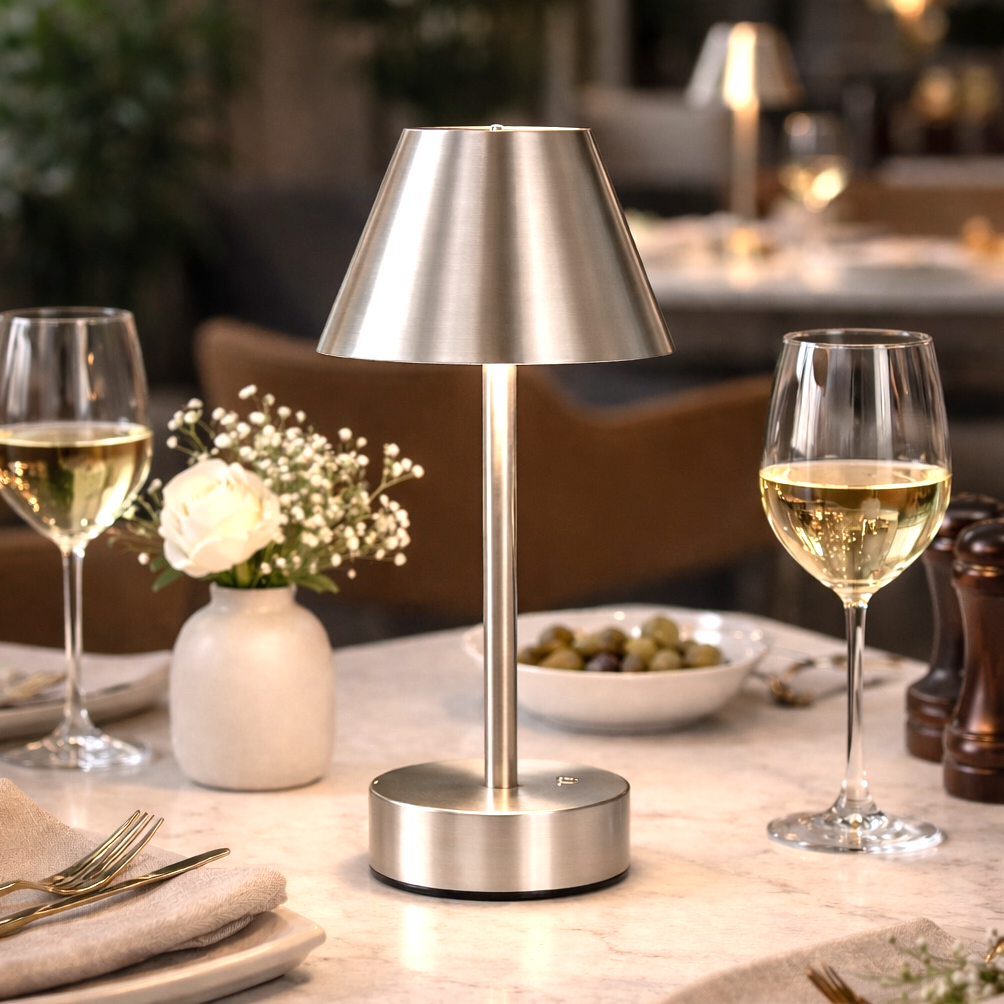 Elegance Rechargeable LED Table Lamp in Brushed Nickel | MidinMod