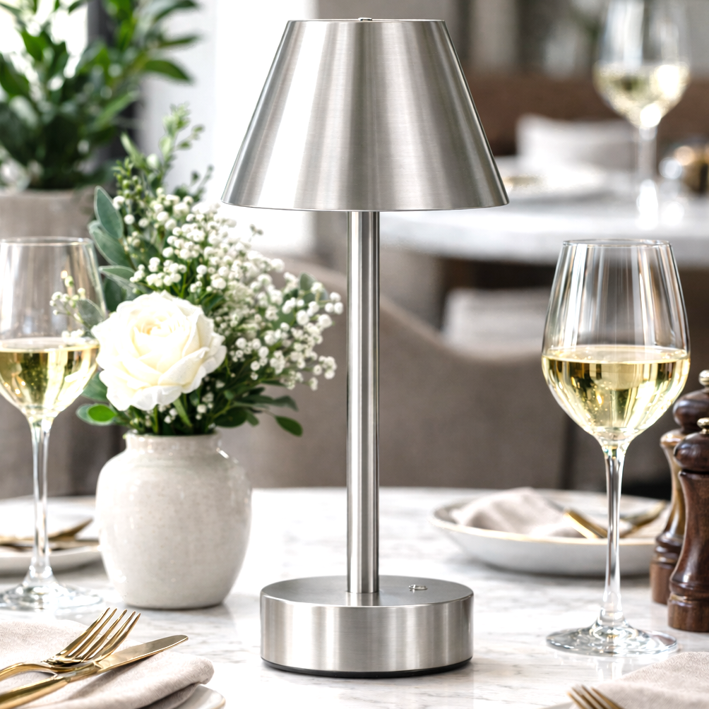 Elegance Rechargeable LED Table Lamp in Brushed Nickel | MidinMod
