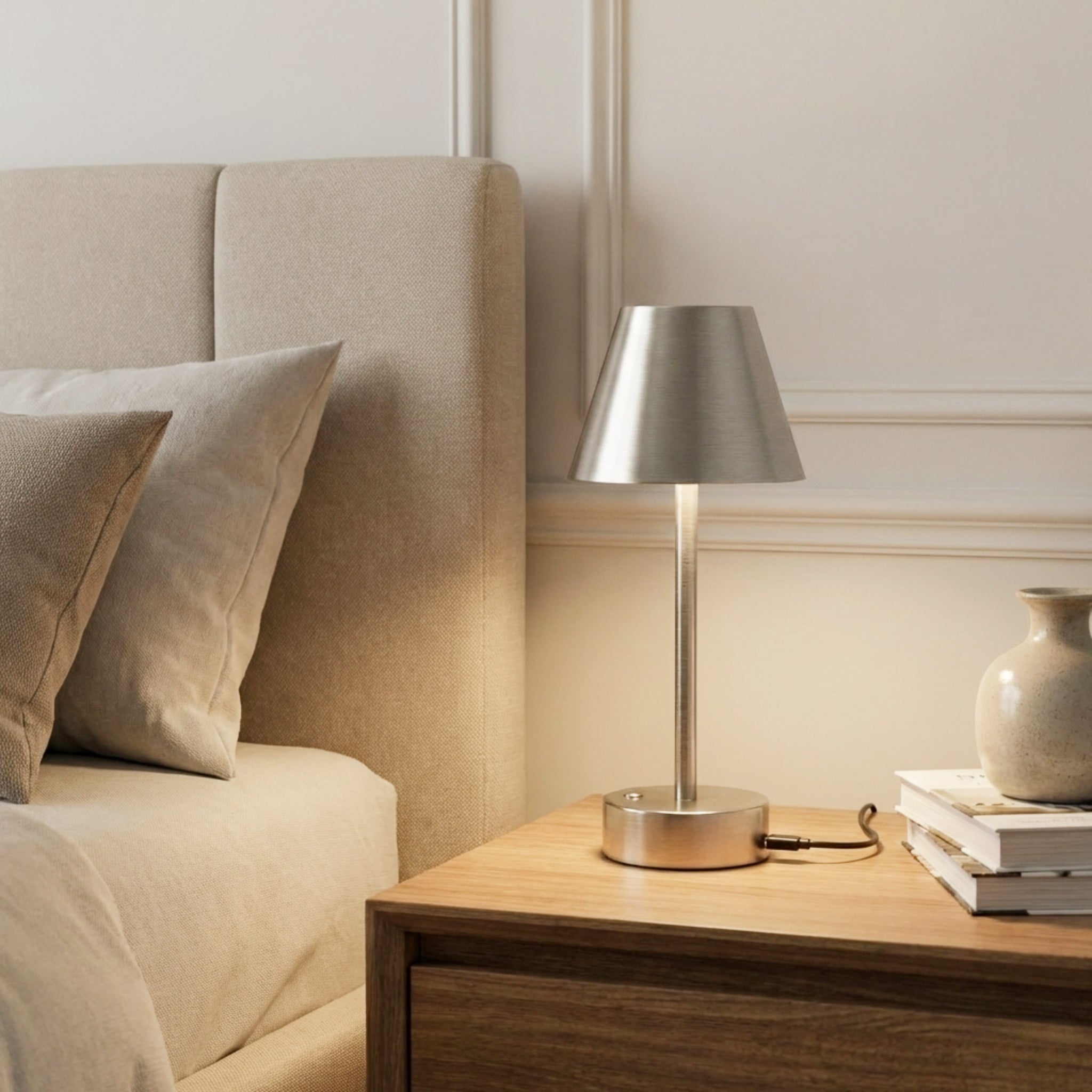 Elegance Rechargeable LED Table Lamp in Brushed Nickel | MidinMod