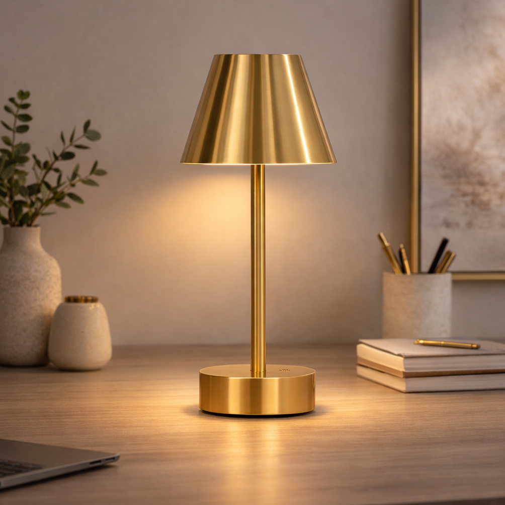 Elegance Rechargeable LED Table Lamp | Plated Brass & Touch Control | MidinMod