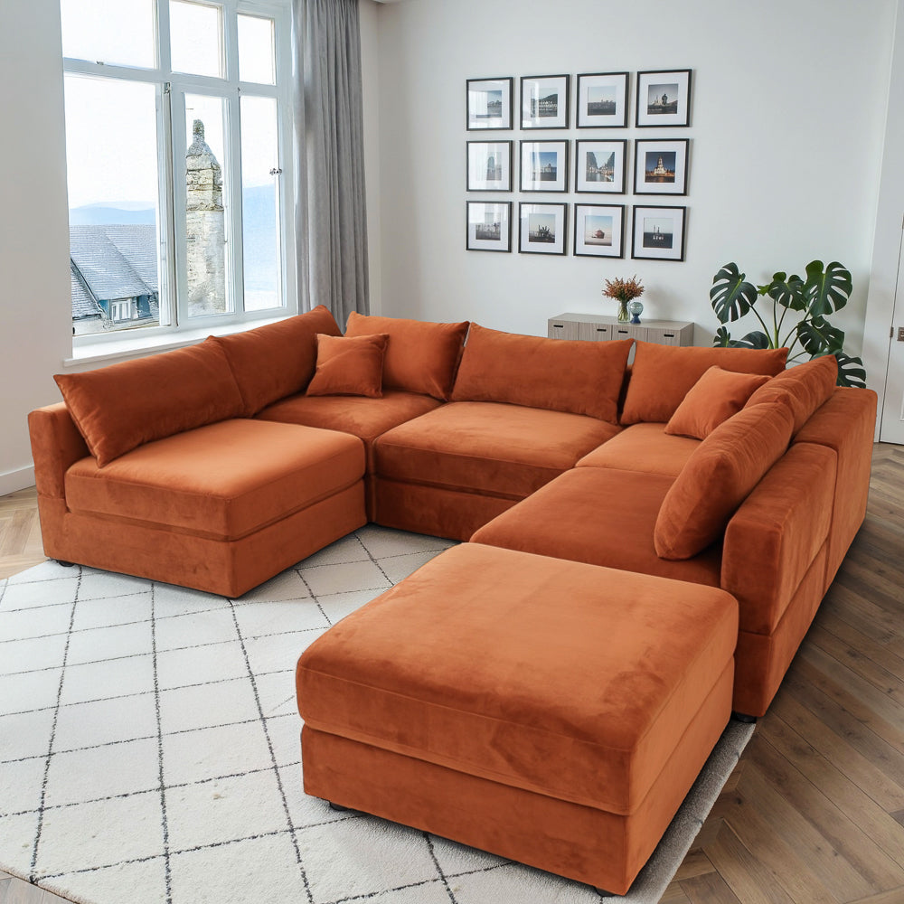 Eliot Velvet Mid-Century Modern Modular Sectional Sofa - MidinMod