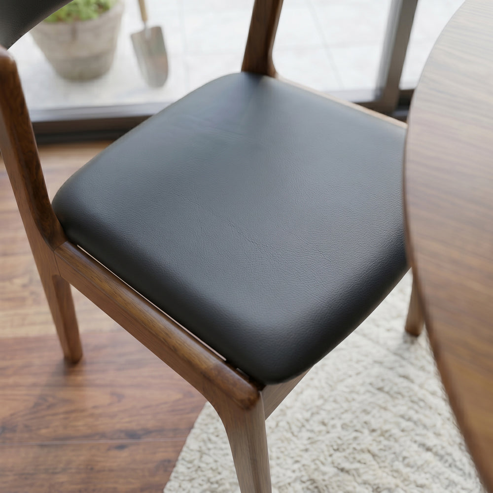Elsa Mid-Century Modern Dining Chair Set | Black Vegan Leather & Solid Wood | MidinMod
