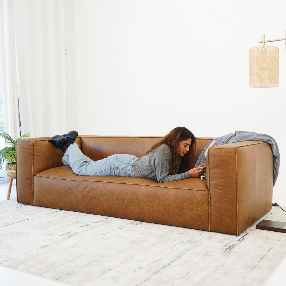 Emerson Tan Leather Sofa - MidinModd