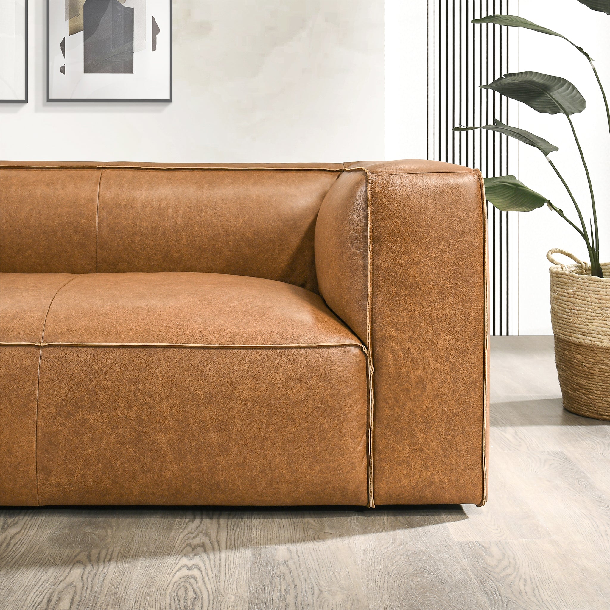 Emerson Tan Leather Sofa - MidinMod