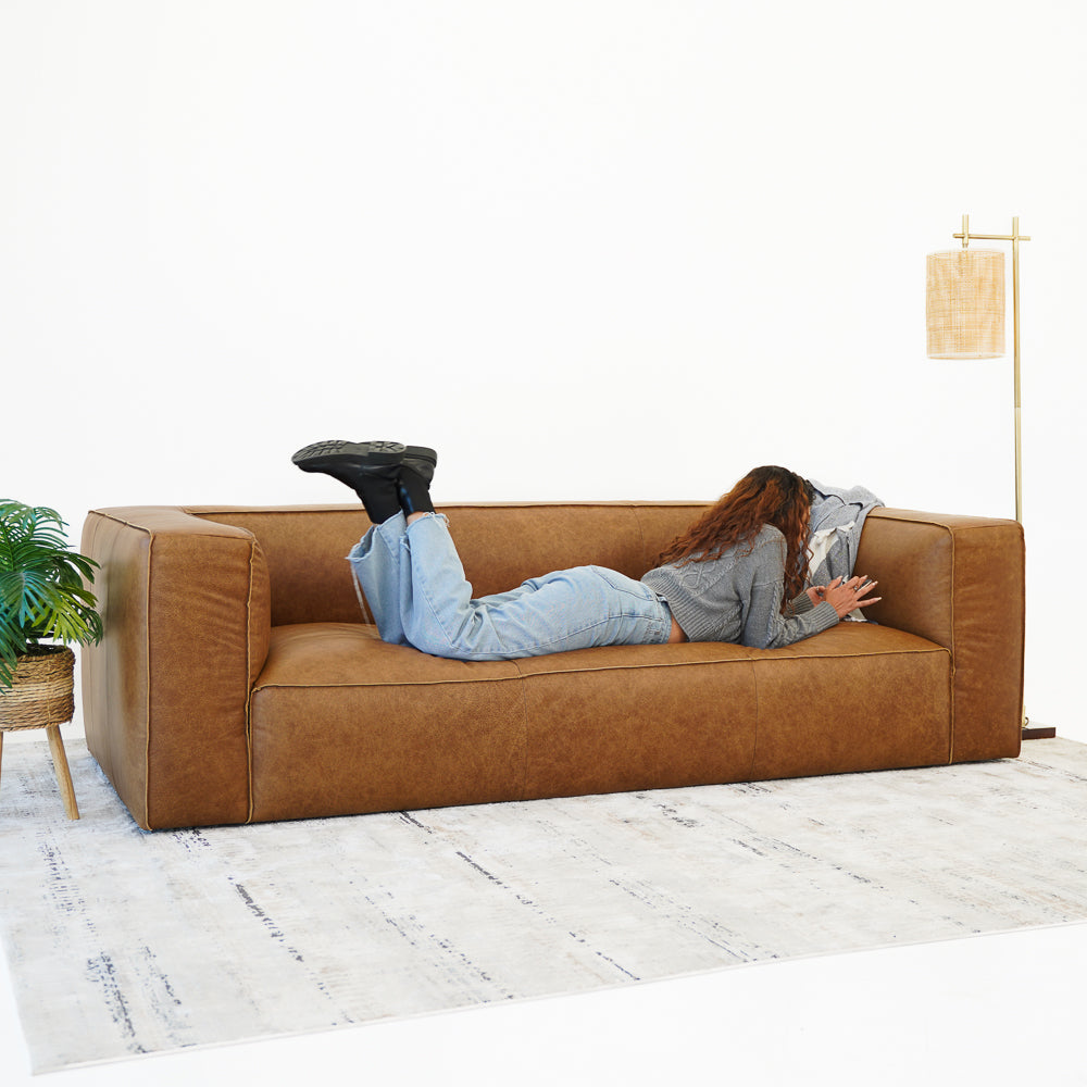 Emerson Tan Leather Sofa - MidinModd