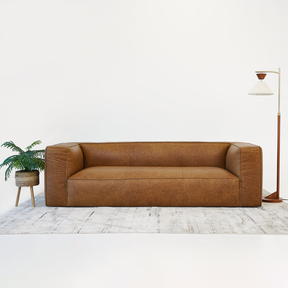 Emerson Tan Leather Sofa - MidinModd