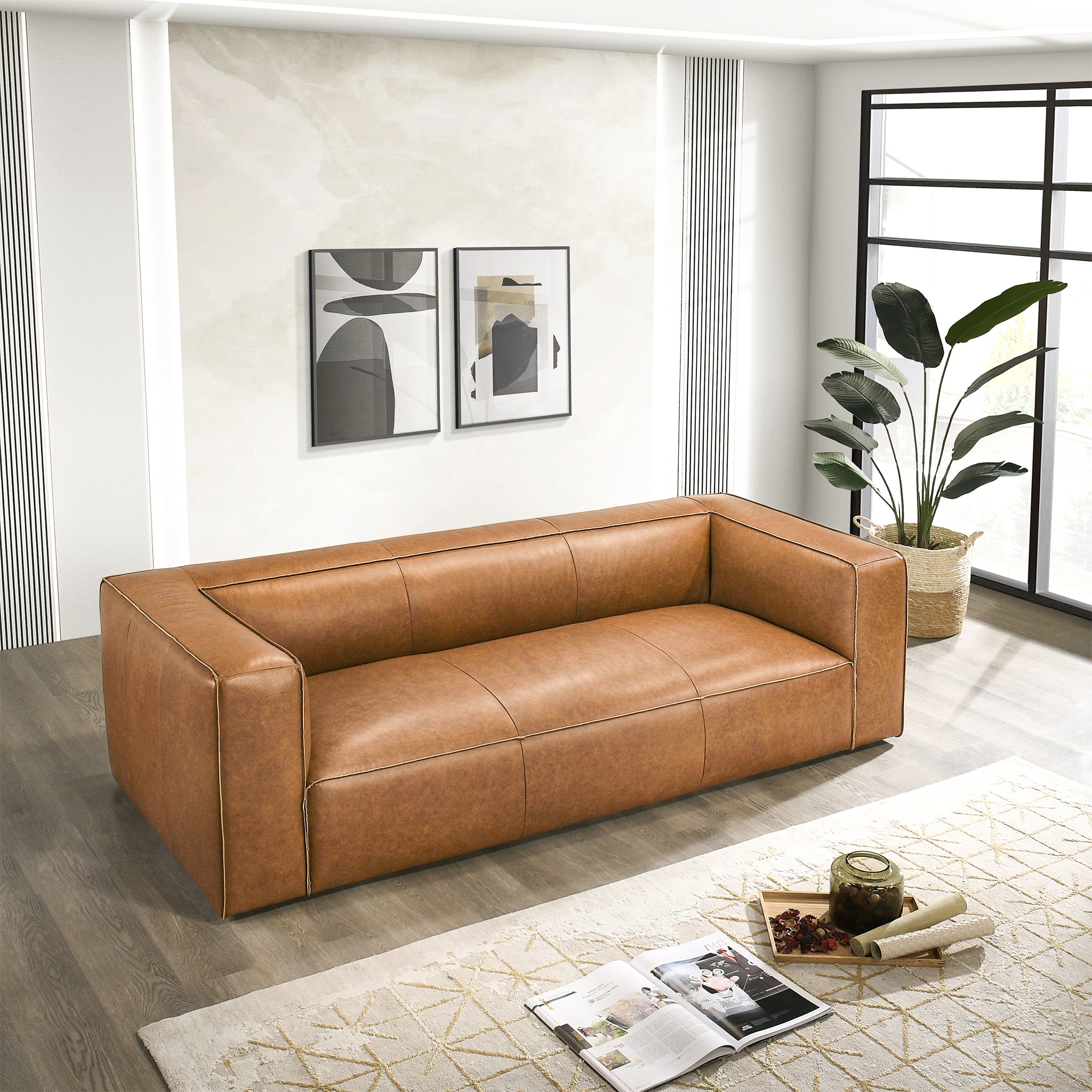 Emerson Tan Leather Sofa - MidinMod