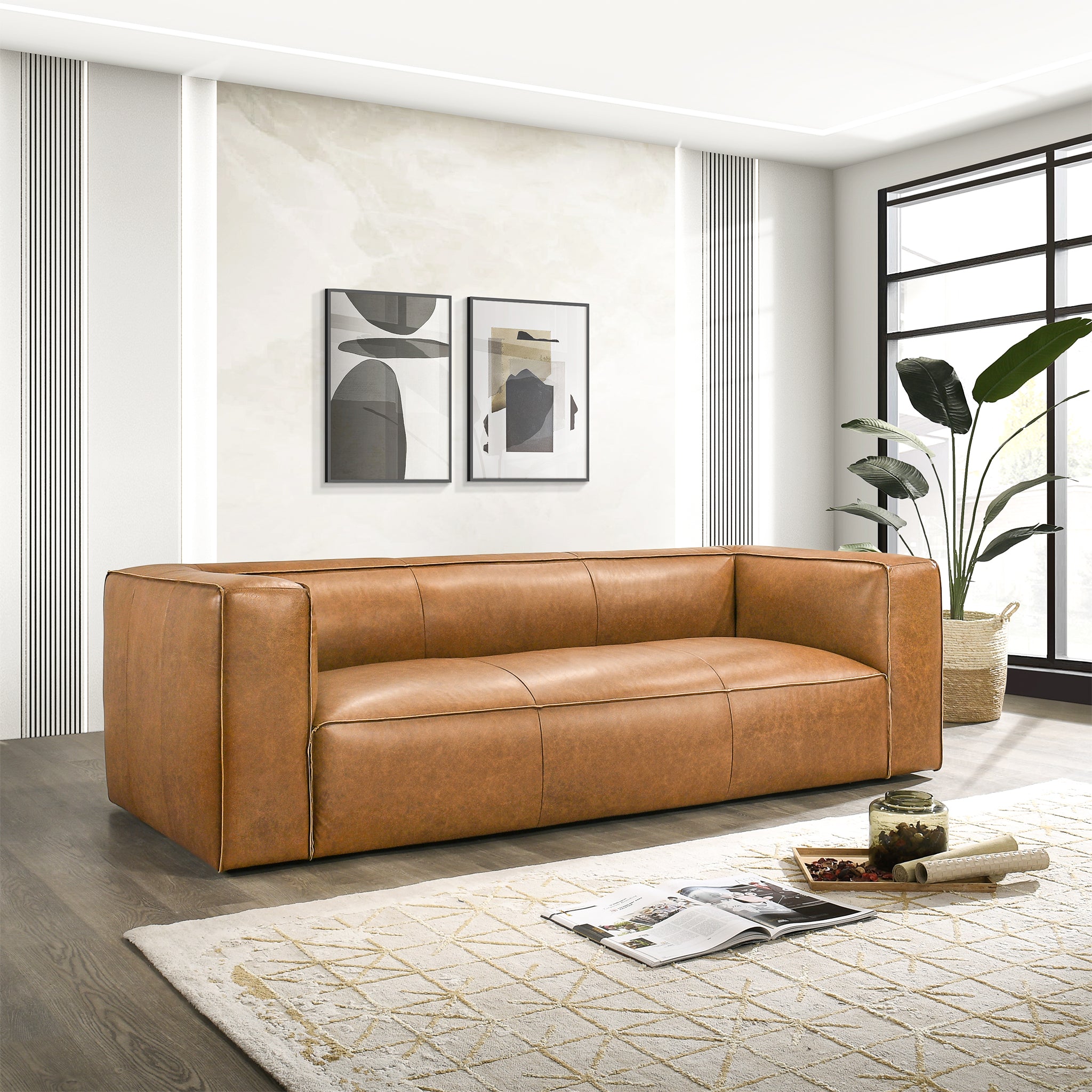 Emerson Tan Leather Sofa - MidinMod