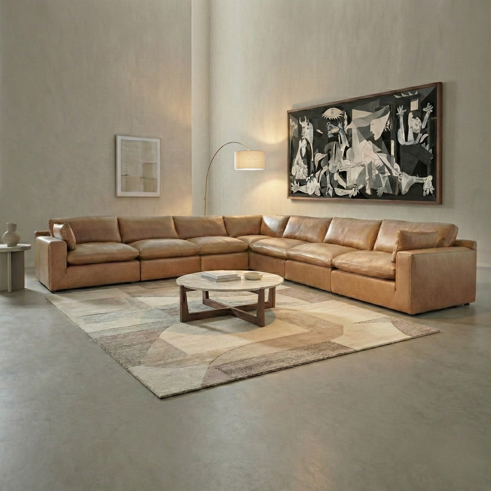 Emilia 7-Piece Modular Top Grain Leather & Feather Blend Sectional Sofa