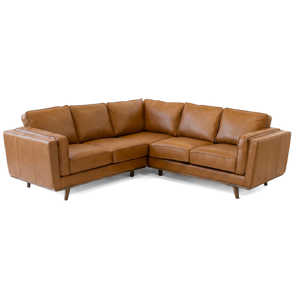 Ernest Mid-Century Modern Genuine Tan Leather Corner Sectional Sofa | MidinMod