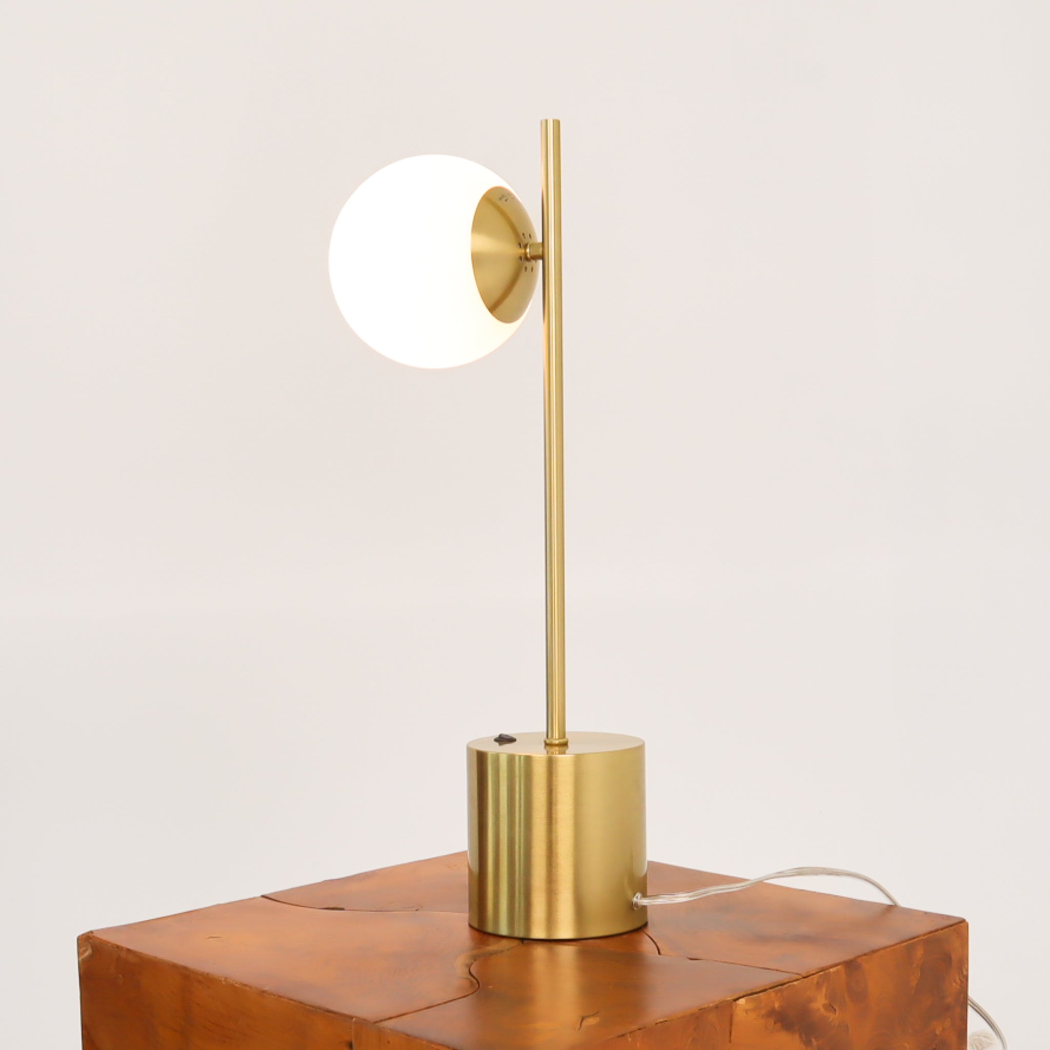 Ethereal Modern Small Brass Metal Table Lamp, Desk Lamp Fixture with White Glass Globe Shade