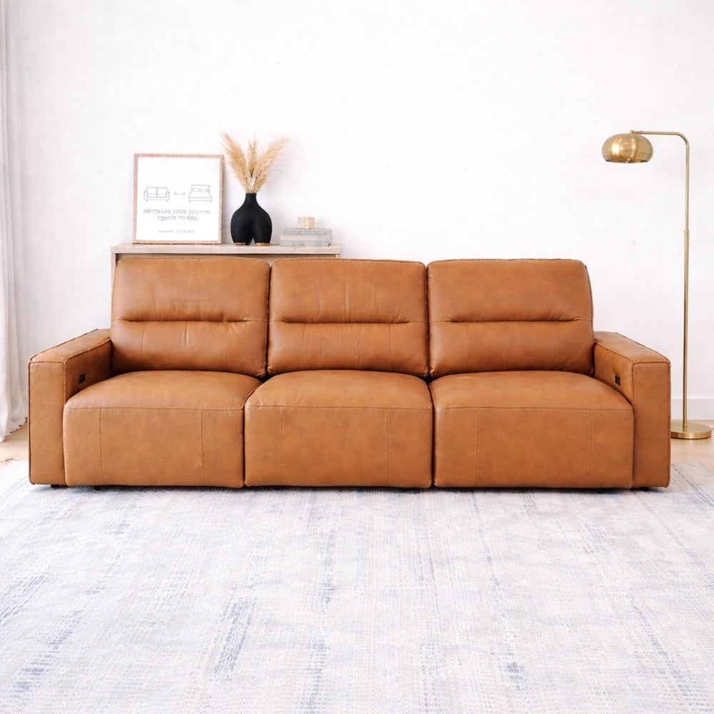 Eureka PWR Slider Sofa Bed | Genuine Top-Grain Cognac Leather & Electric Power Mechanism | MidinMod