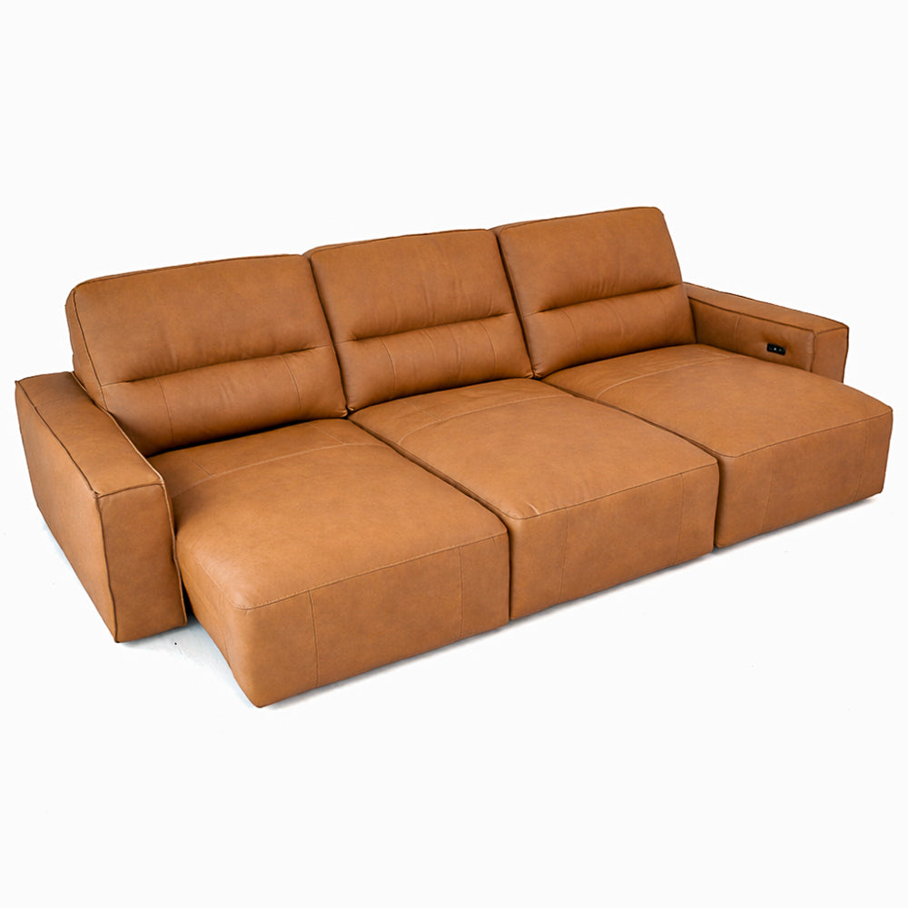 Eureka PWR Slider Sofa Bed | Genuine Top-Grain Cognac Leather & Electric Power Mechanism | MidinMod