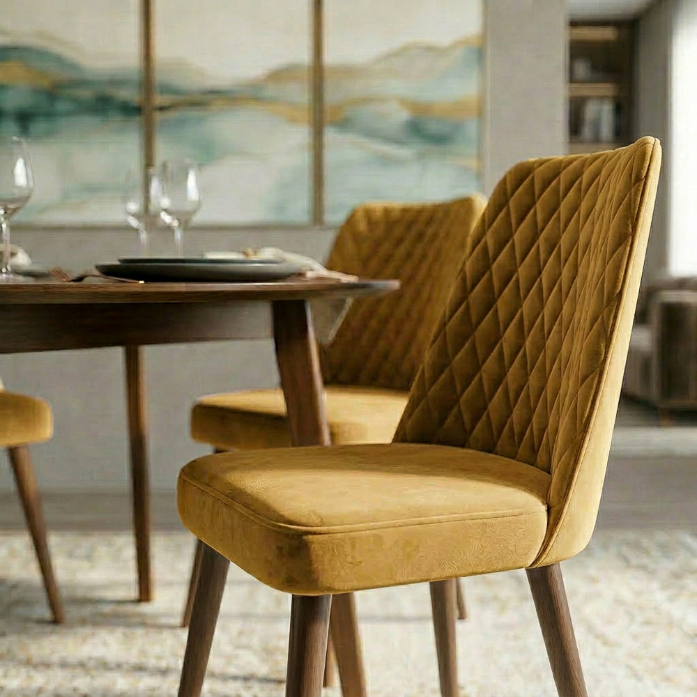 Evette Mid-Century Modern Gold Velvet Dining Chairs | Set of 2 | MidinMod