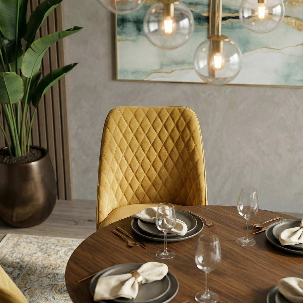 Evette Mid-Century Modern Gold Velvet Dining Chairs | Set of 2 | MidinMod