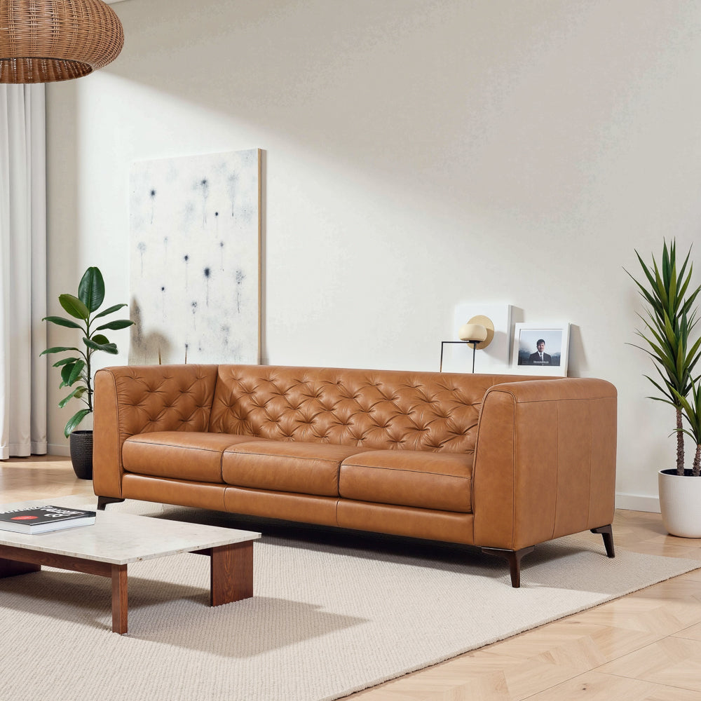 Fargo Tan Leather Sofa - MidinMod