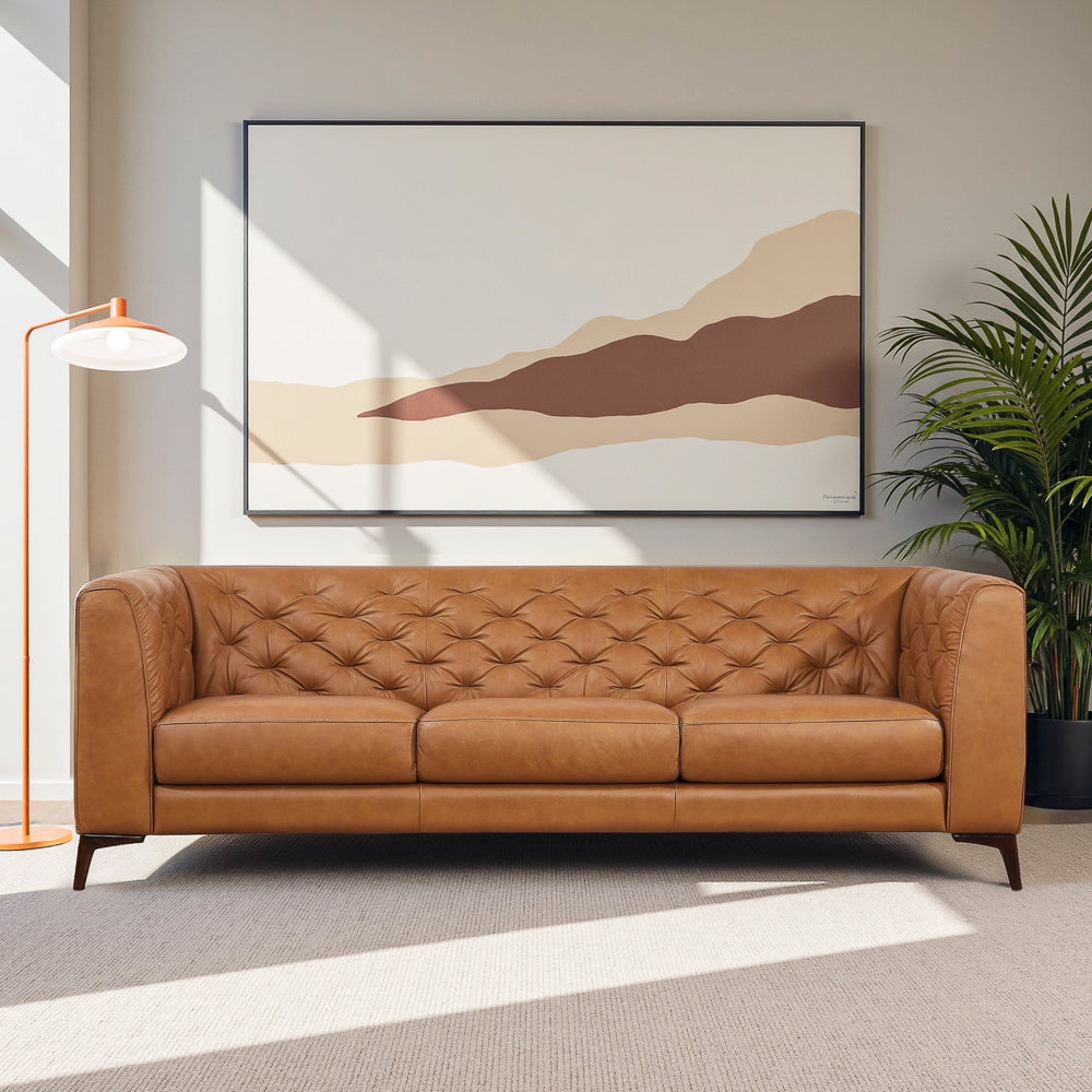 Fargo Tan Leather Sofa - MidinMod