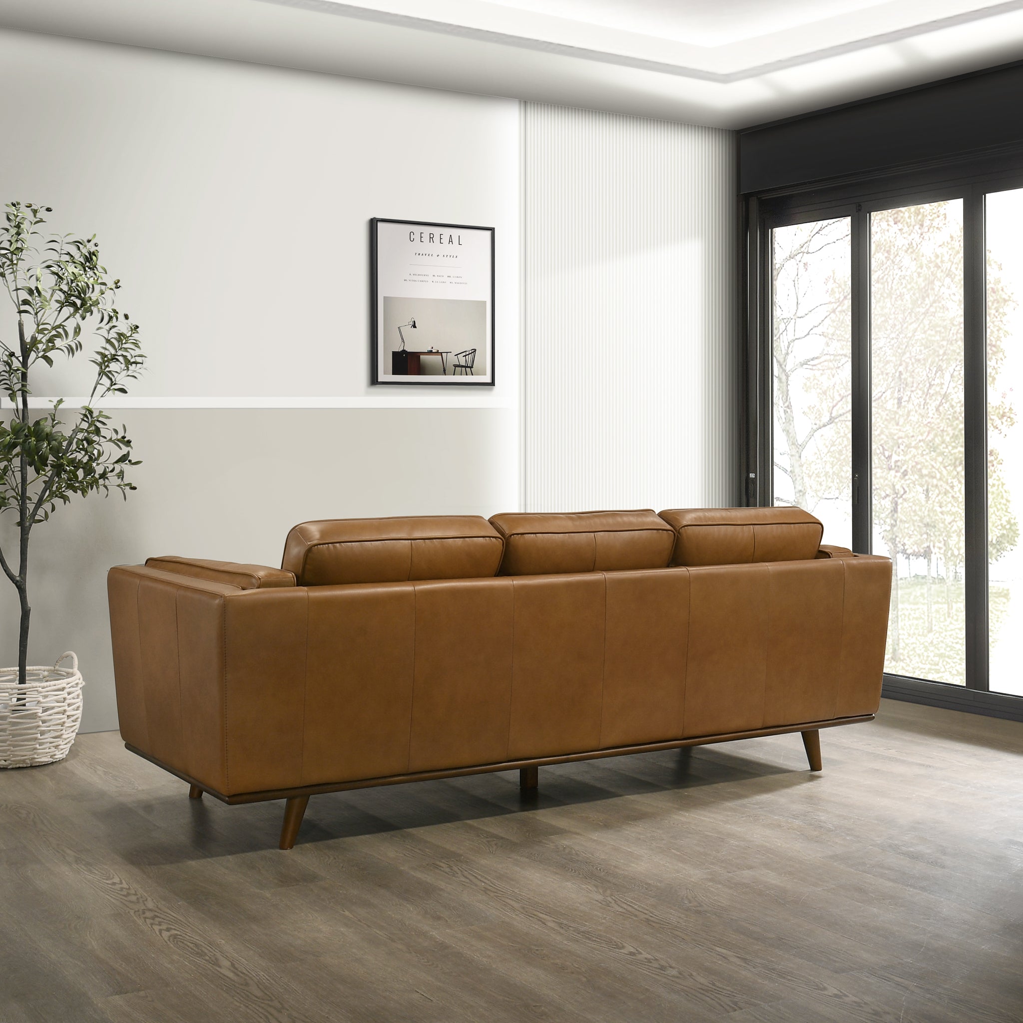 Ferre Modern Genuine Tan Leather Sofa - MidinMod