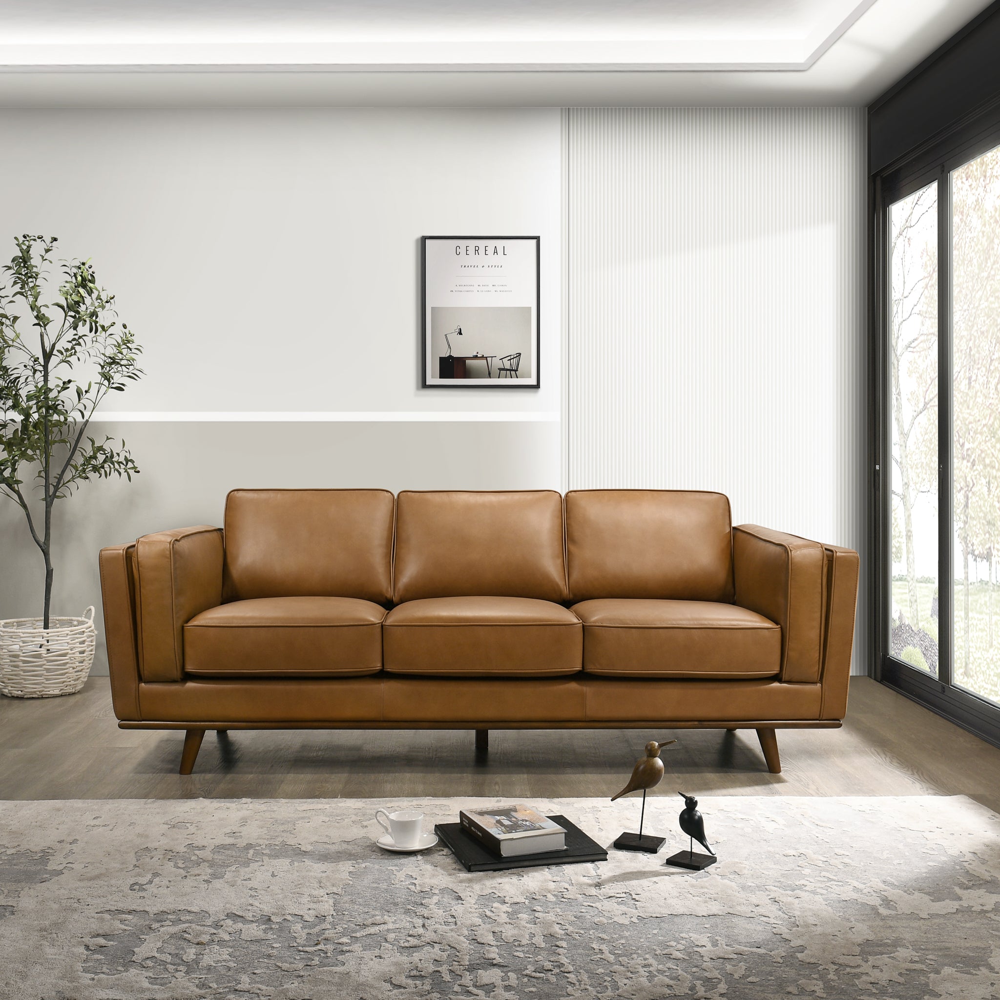 Ferre Modern Genuine Tan Leather Sofa - MidinMod