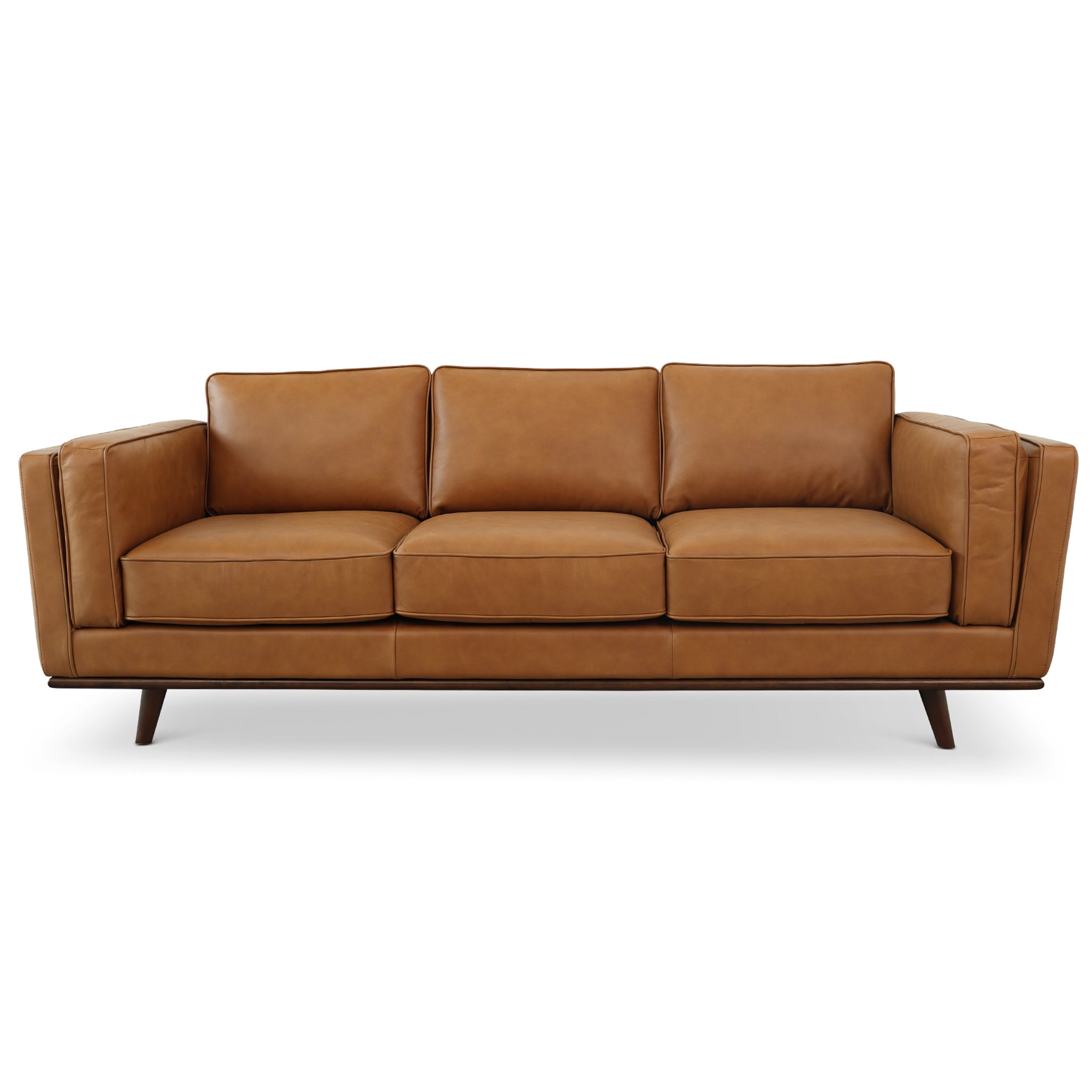 Ferre Mid-Century Modern Genuine Tan Leather Sofa - MidinMod