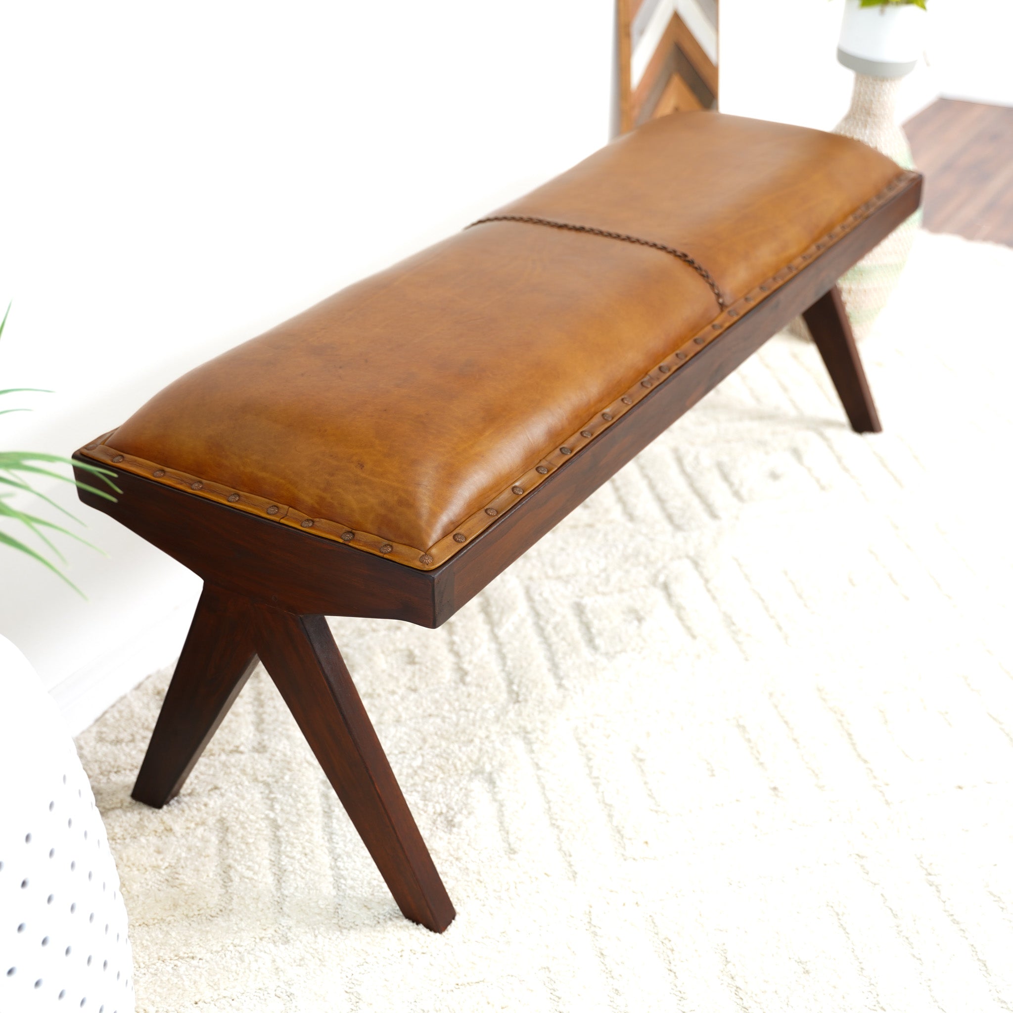 Finley Mindi Leather Bench - MidinMod