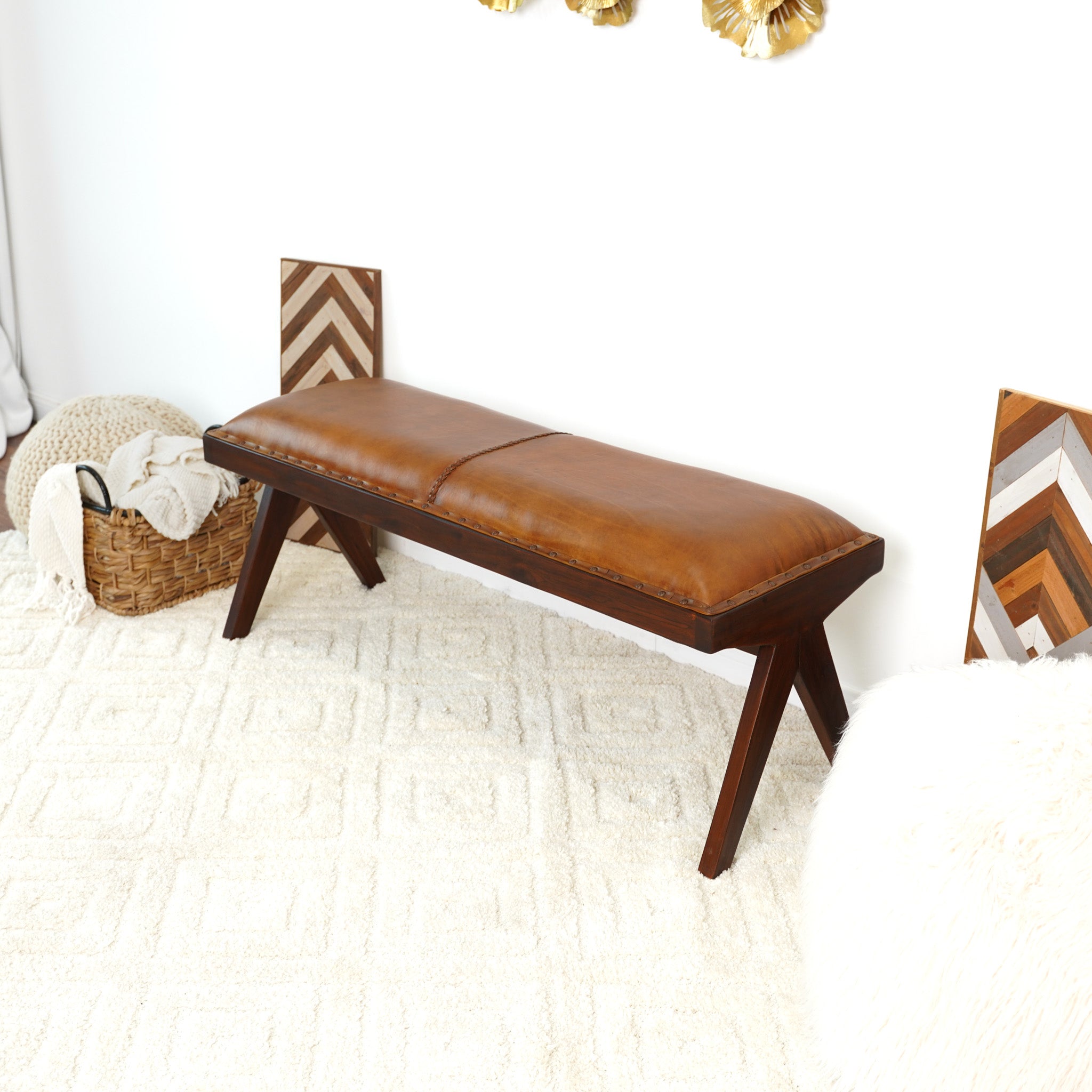 Finley Mindi Leather Bench - MidinMod