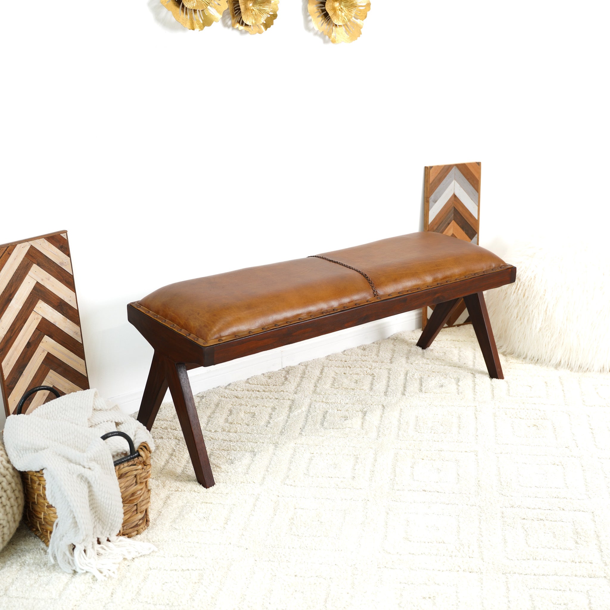 Finley Mindi Leather Bench - MidinMod